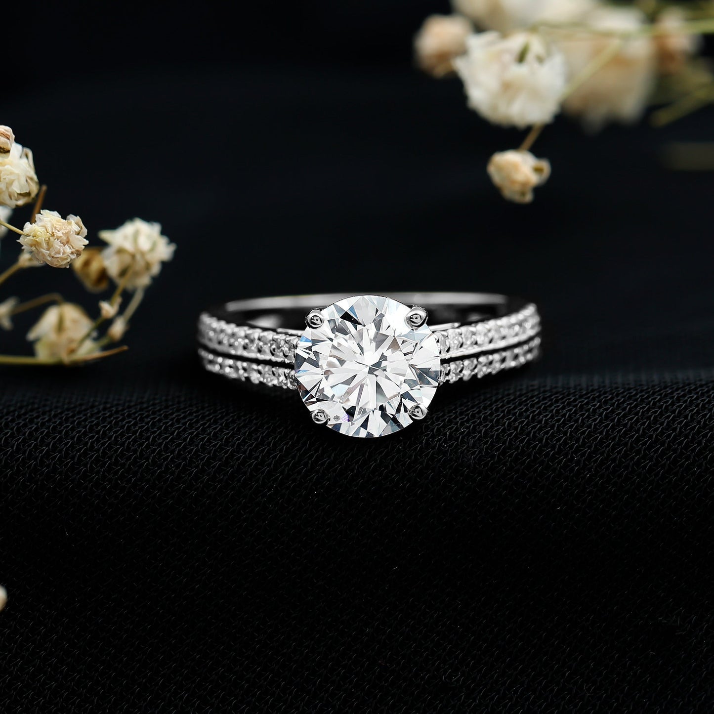 Certified Lab Grown Diamond 8 MM Simple Engagement Ring With Side Stones