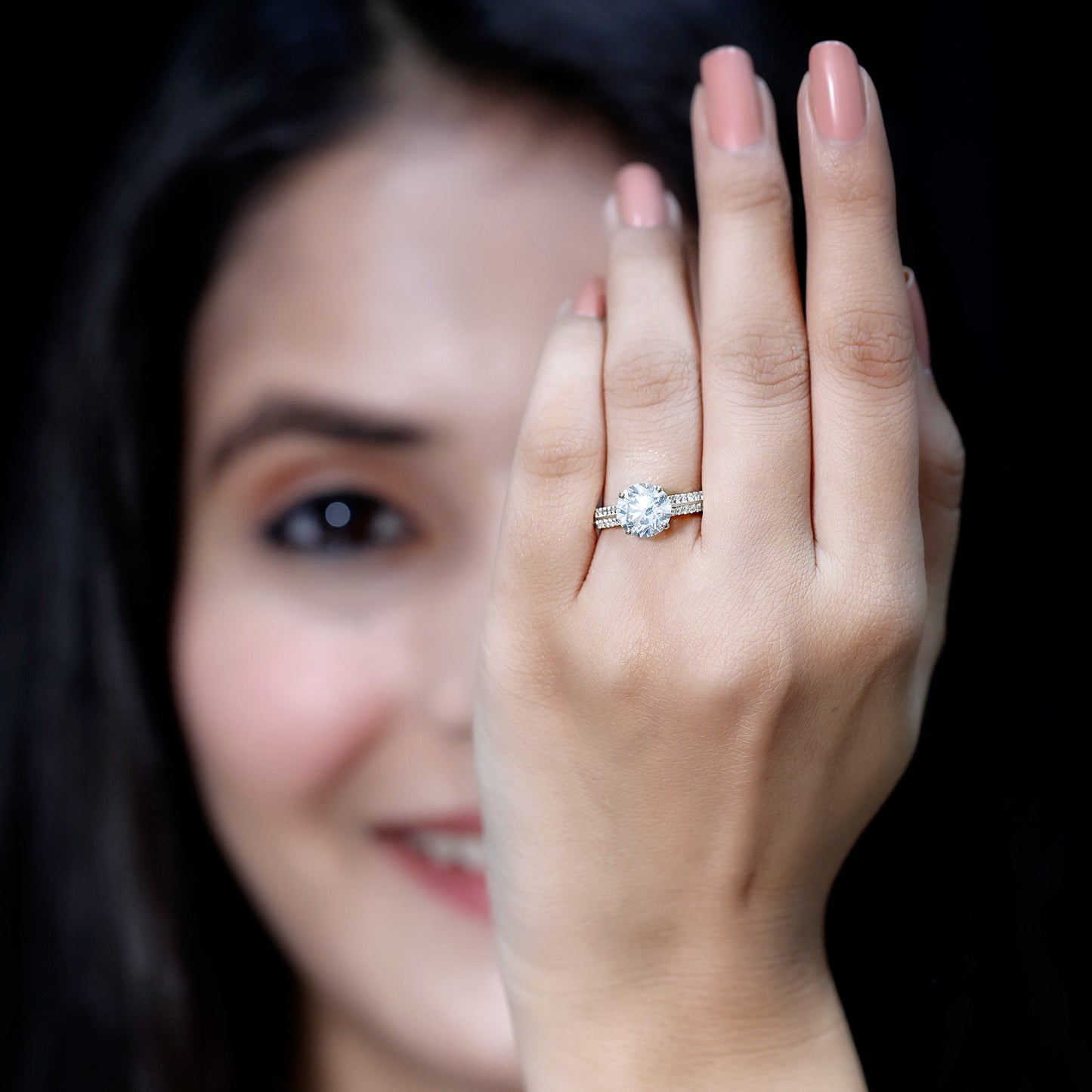 Certified Lab Grown Diamond 8 MM Simple Engagement Ring With Side Stones