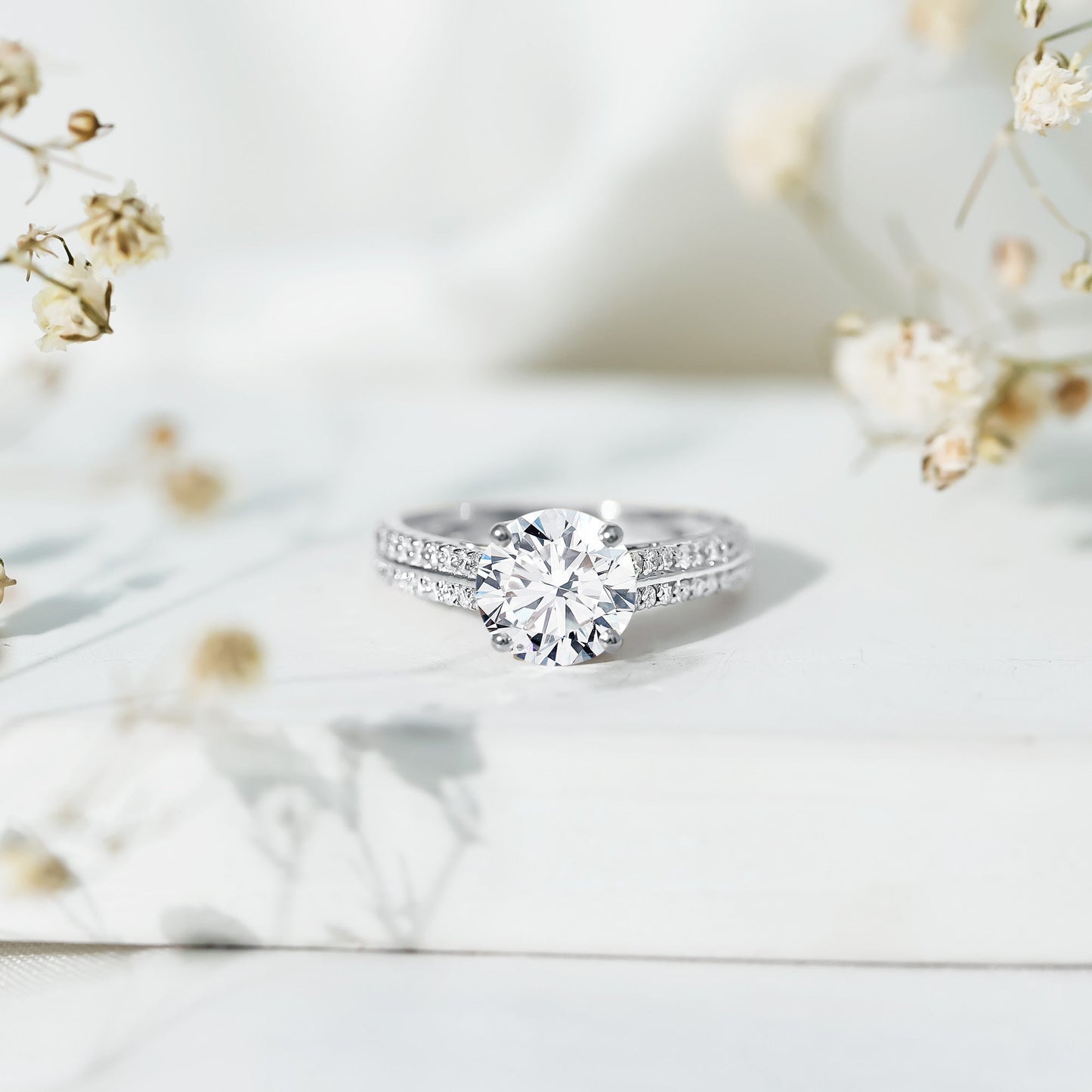 Certified Lab Grown Diamond 8 MM Simple Engagement Ring With Side Stones