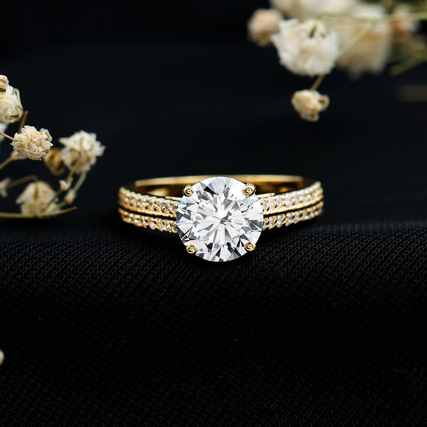 Certified Lab Grown Diamond 8 MM Simple Engagement Ring With Side Stones