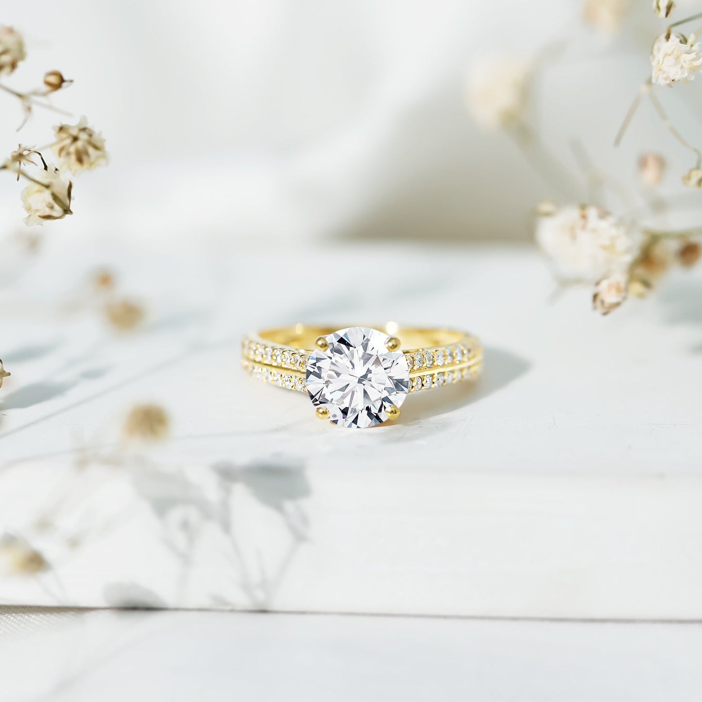 Certified Lab Grown Diamond 8 MM Simple Engagement Ring With Side Stones