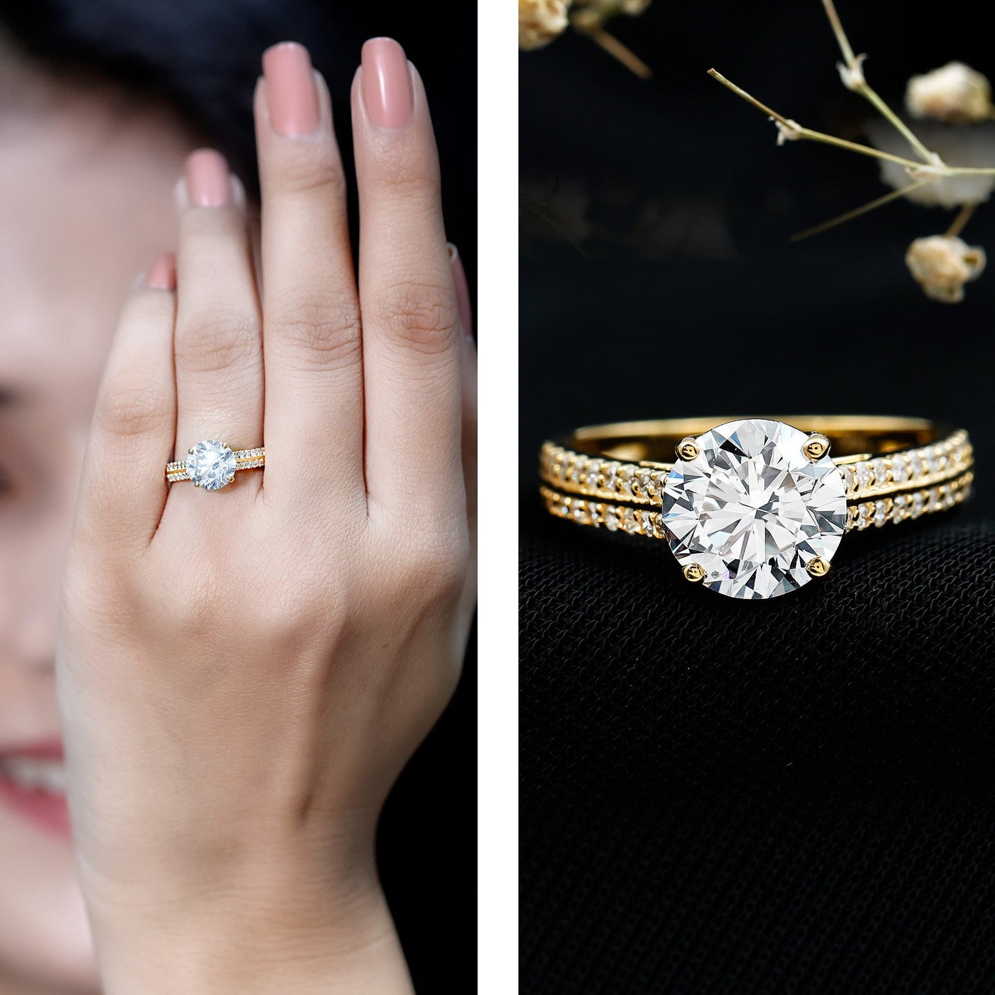 Certified Lab Grown Diamond 8 MM Simple Engagement Ring With Side Stones