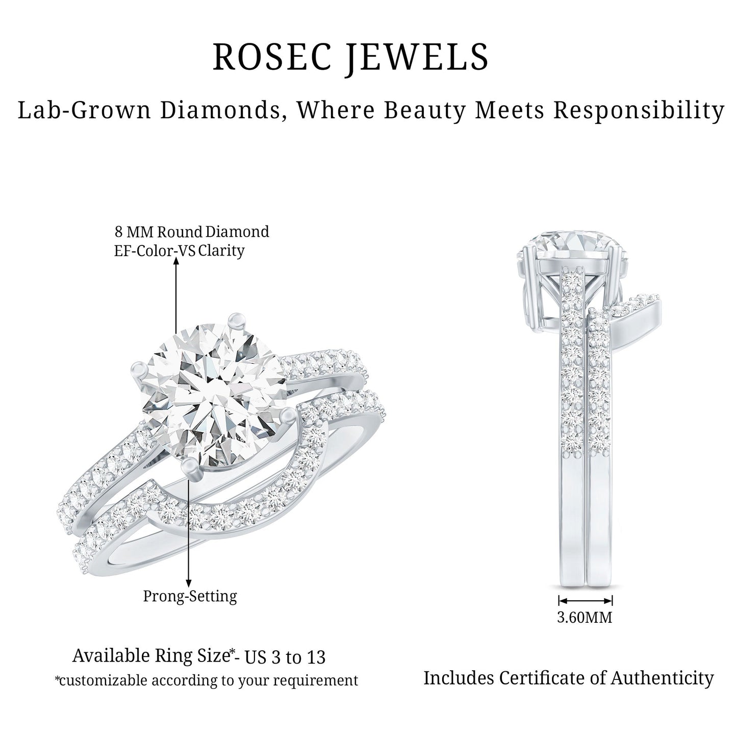Lab Grown Diamond 8 MM Round Engagement Ring With Ring Guard