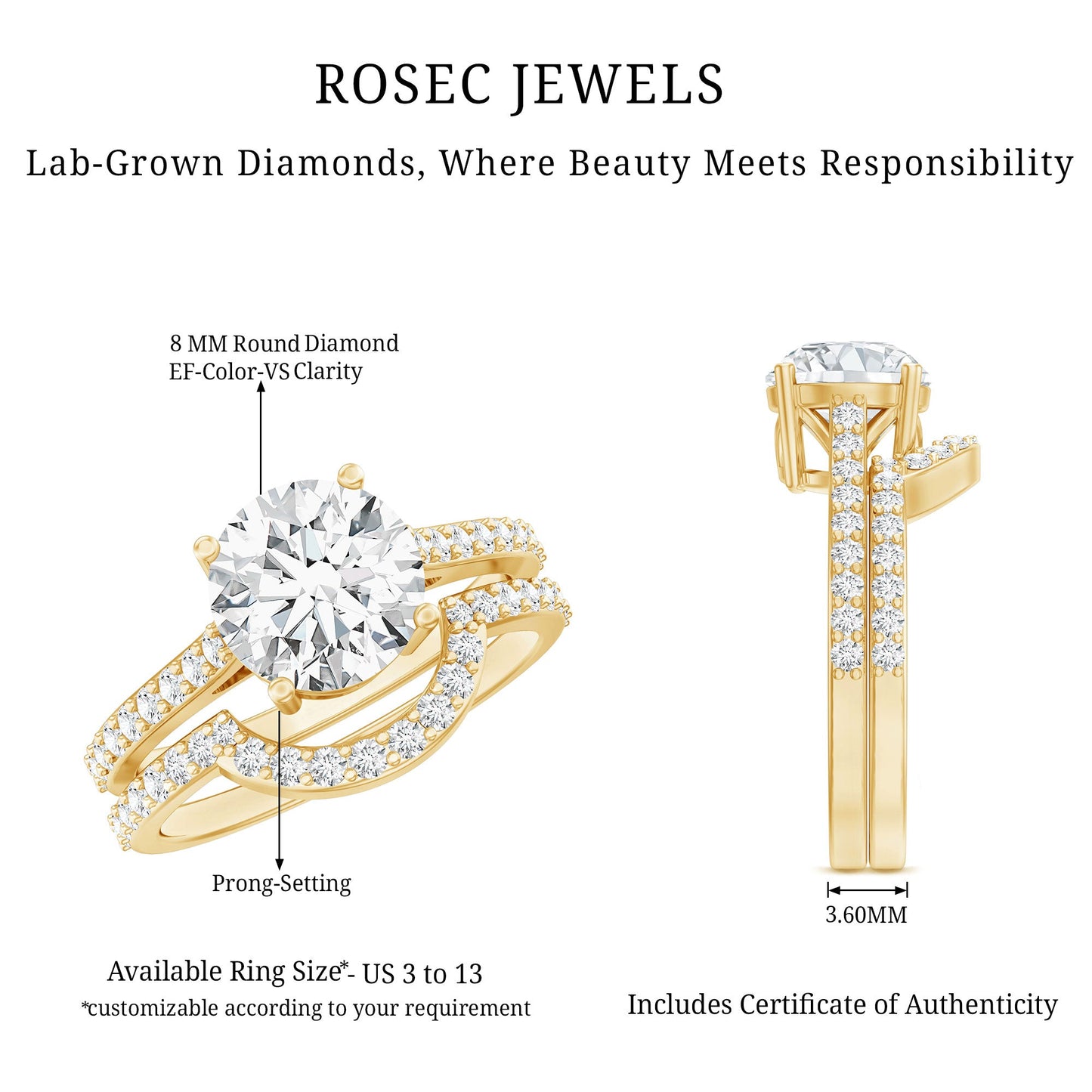 Lab Grown Diamond 8 MM Round Engagement Ring With Ring Guard