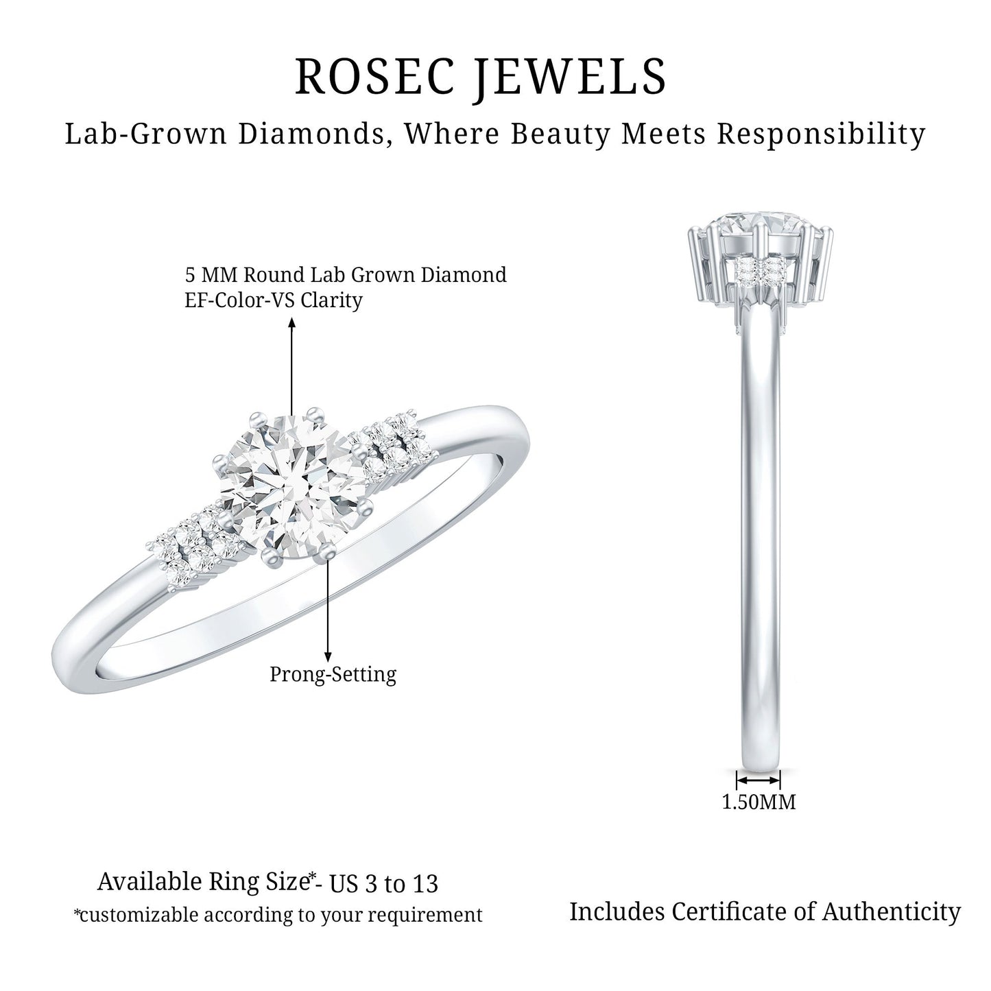 Certified 5 MM Lab Grown Diamond Non Traditional Engagement Ring