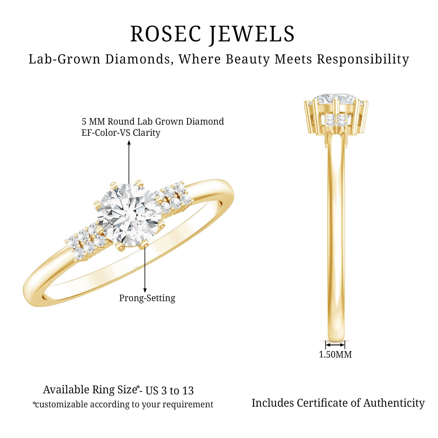 Certified 5 MM Lab Grown Diamond Non Traditional Engagement Ring