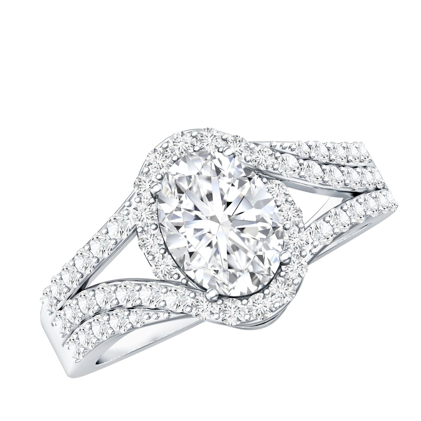 Certified 6X8 MM Oval Lab Grown Diamond Split Shank Engagement Ring