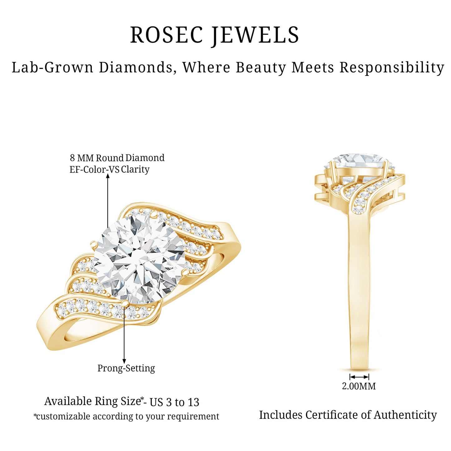 Certified 8 MM Lab Grown Diamond Unique Engagement Ring