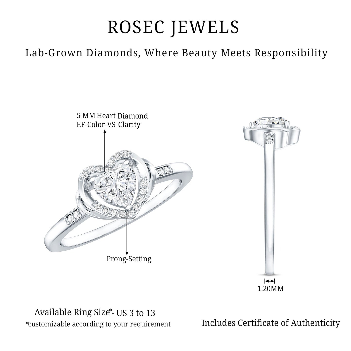 Certified Lab 5MM Heart Diamond Halo Engagement Ring