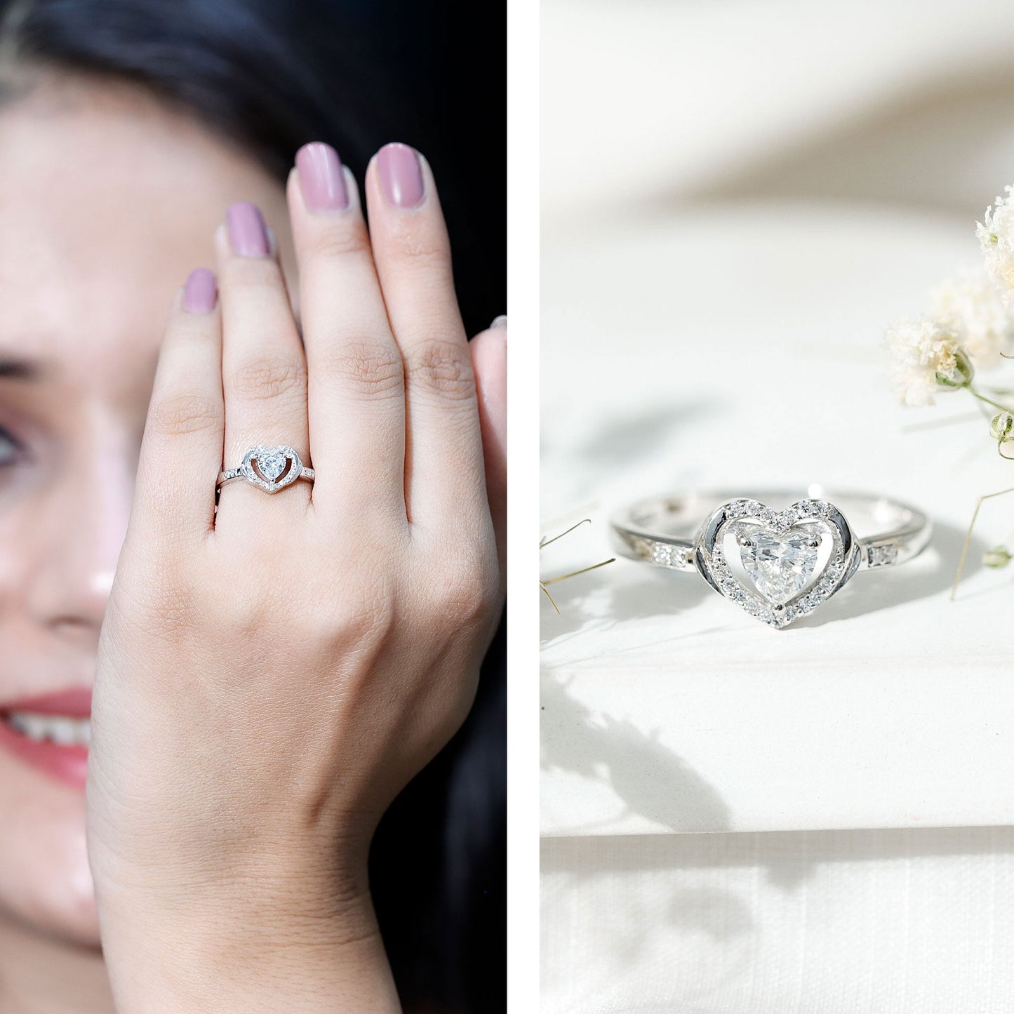 Certified Lab 5MM Heart Diamond Halo Engagement Ring