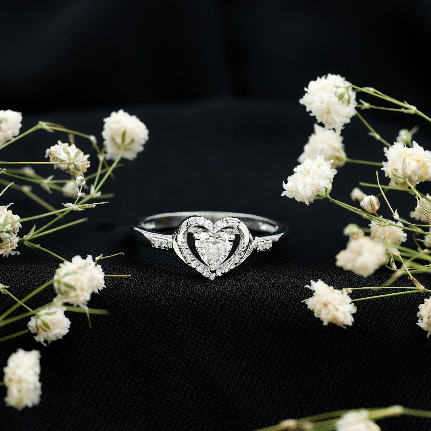 Certified Lab 5MM Heart Diamond Halo Engagement Ring