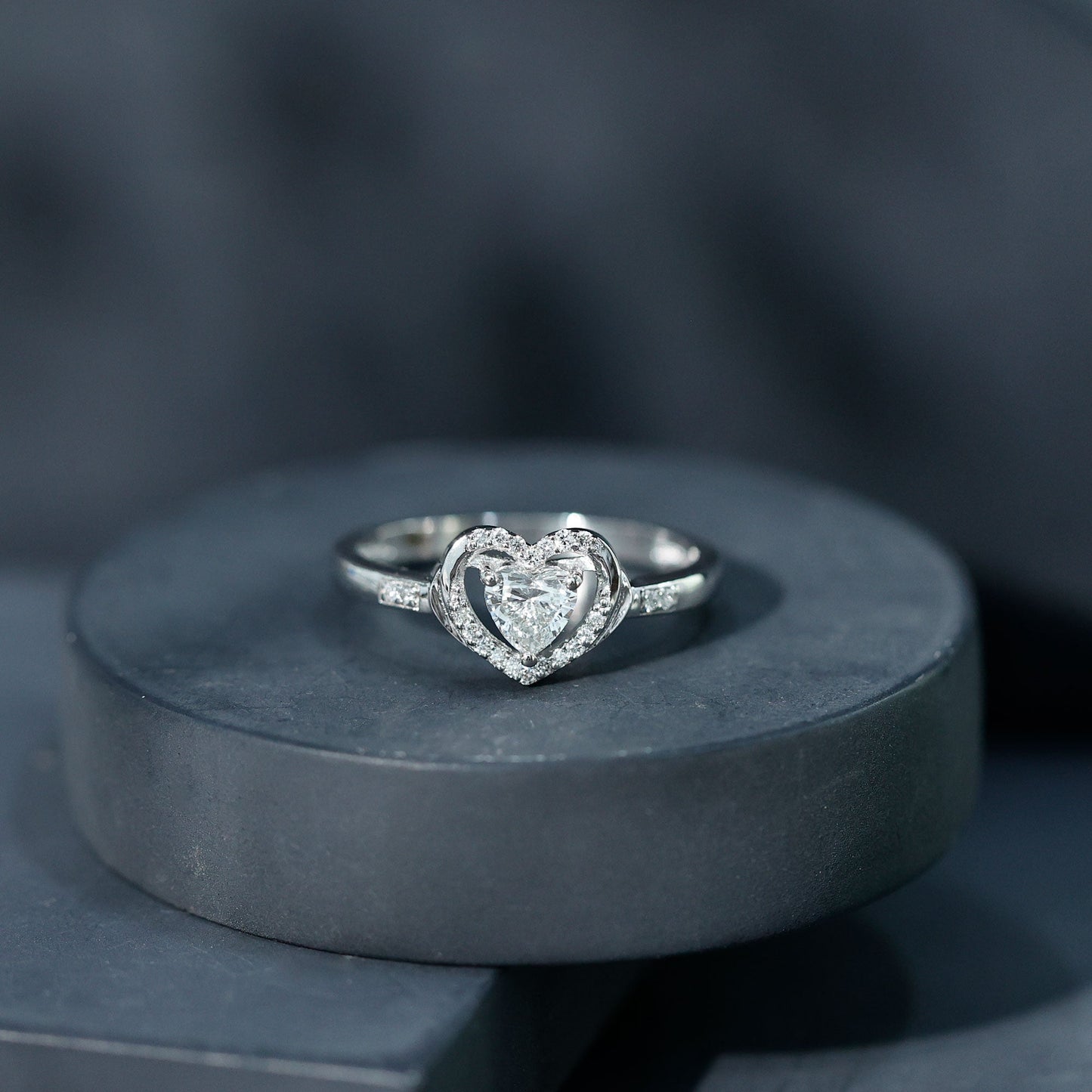 Certified Lab 5MM Heart Diamond Halo Engagement Ring
