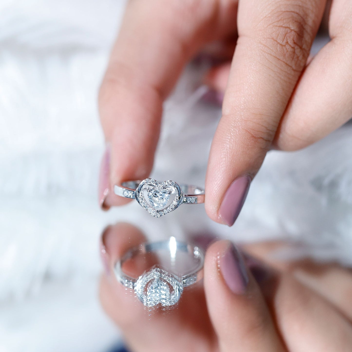 Certified Lab 5MM Heart Diamond Halo Engagement Ring