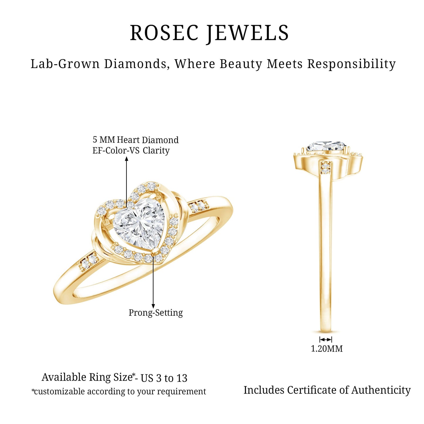 Certified Lab 5MM Heart Diamond Halo Engagement Ring