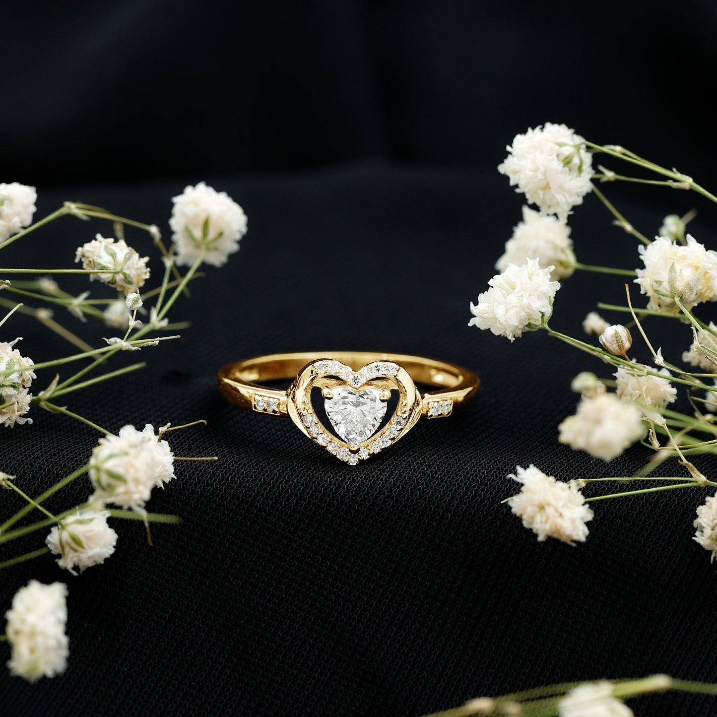 Certified Lab 5MM Heart Diamond Halo Engagement Ring