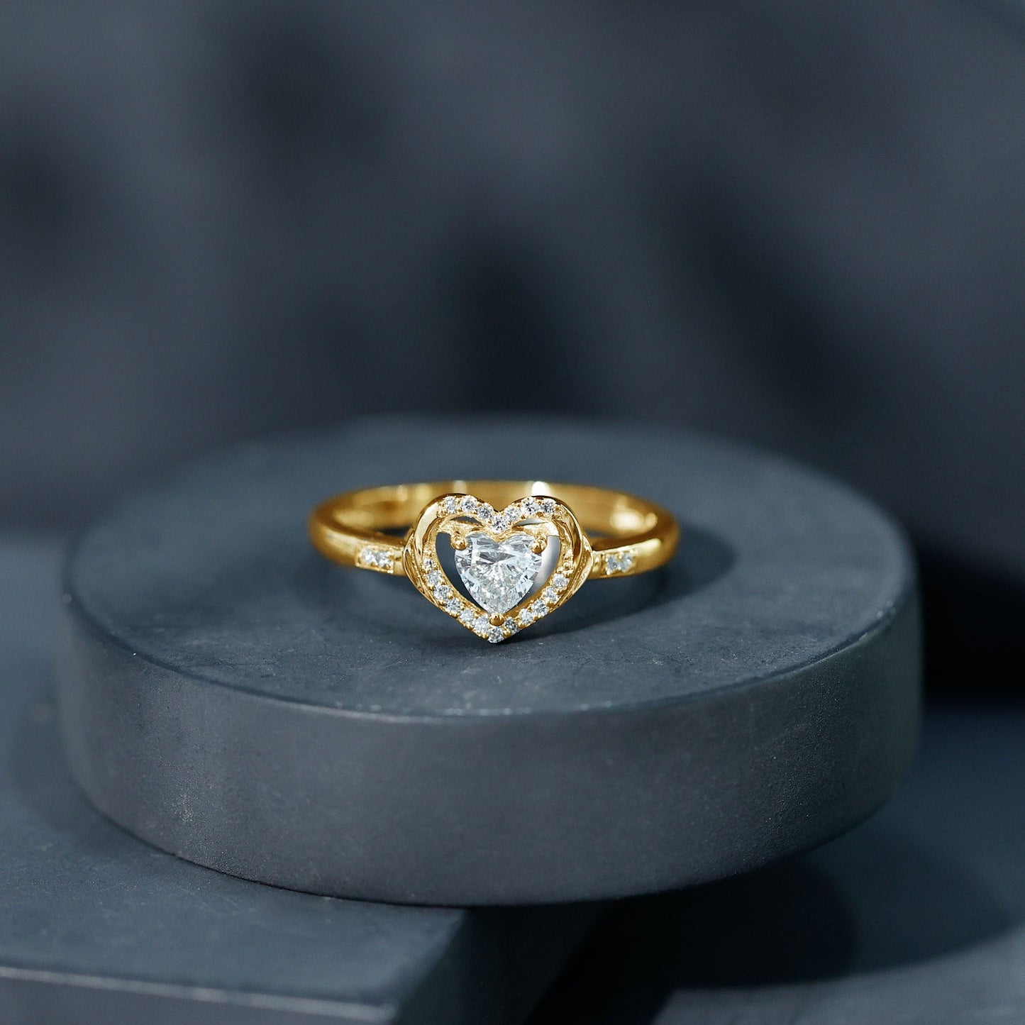 Certified Lab 5MM Heart Diamond Halo Engagement Ring