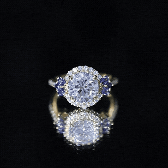 9 mm Lab Grown Diamond Halo Engagement Ring With Blue Sapphire