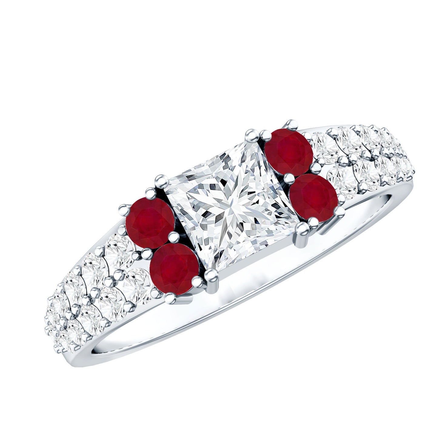 Lab Grown Diamond 5 MM Princess Cut Engagement Ring With Ruby