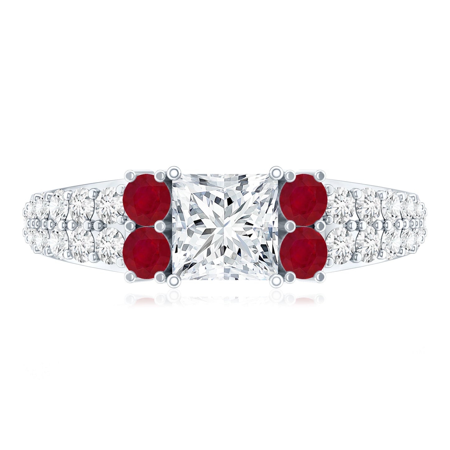 Lab Grown Diamond 5 MM Princess Cut Engagement Ring With Ruby