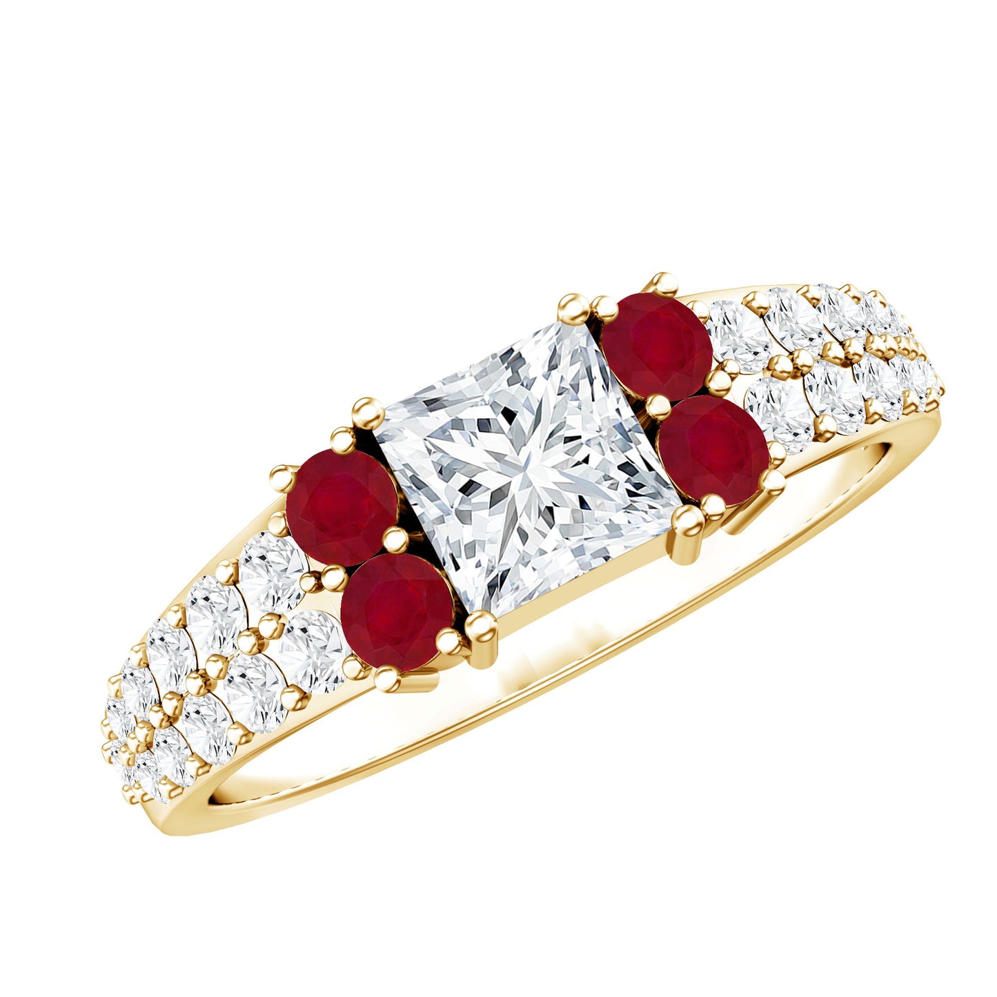 Lab Grown Diamond 5 MM Princess Cut Engagement Ring With Ruby