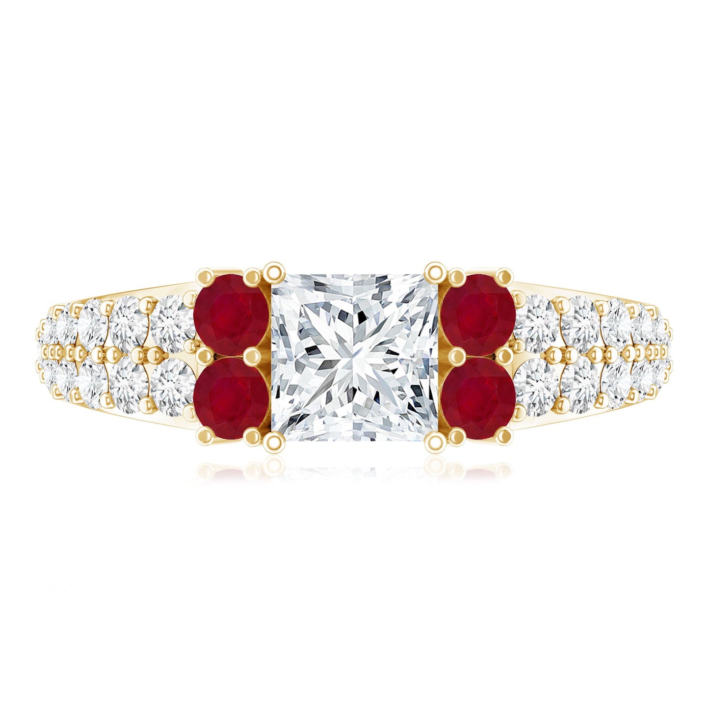 Lab Grown Diamond 5 MM Princess Cut Engagement Ring With Ruby