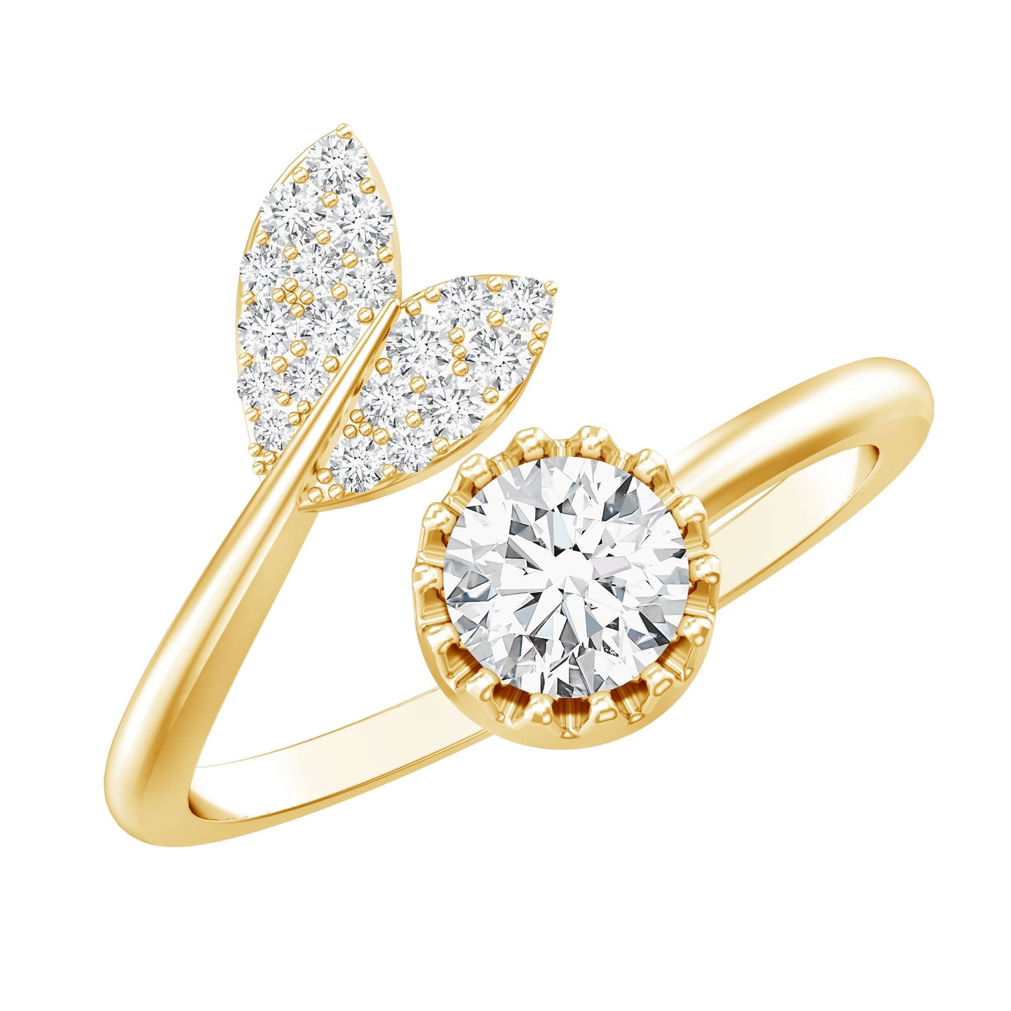 Certified 5 MM Round Lab Grown Diamond Tail Cuff Ring