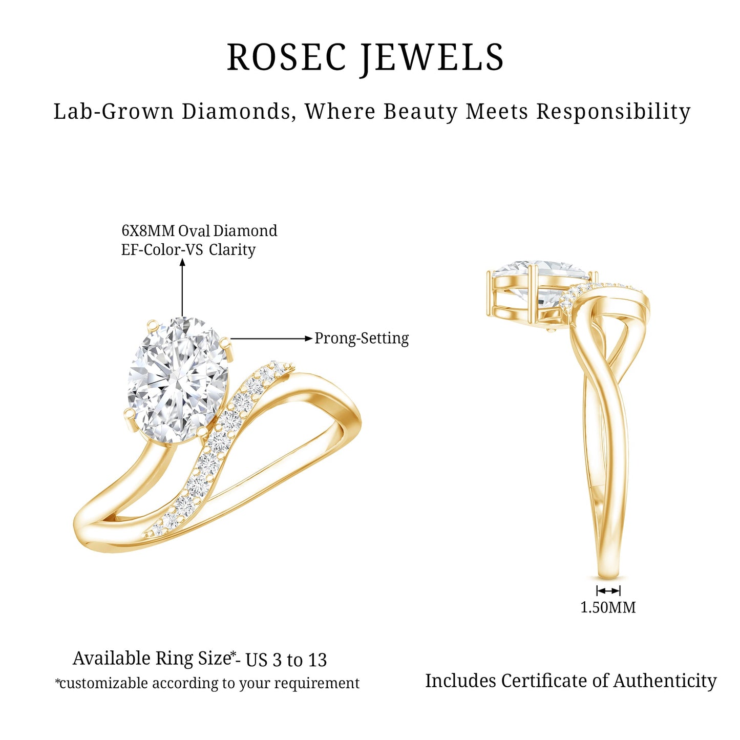 Certified Lab Grown Diamond 6X8 MM Oval Engagement Ring For Women