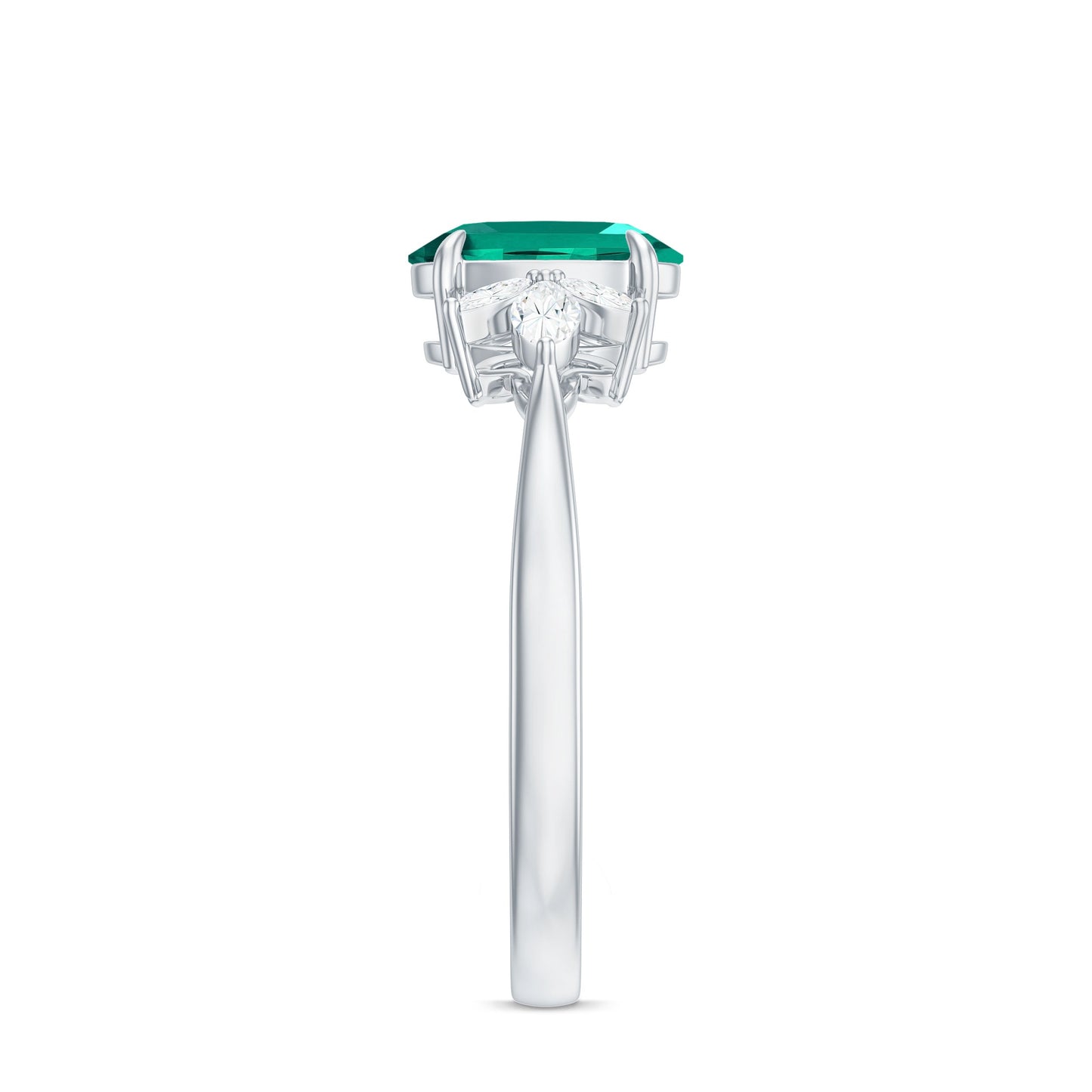 1.25 CT Lab Created Emerald Oval Engagement Ring with Diamond Trio