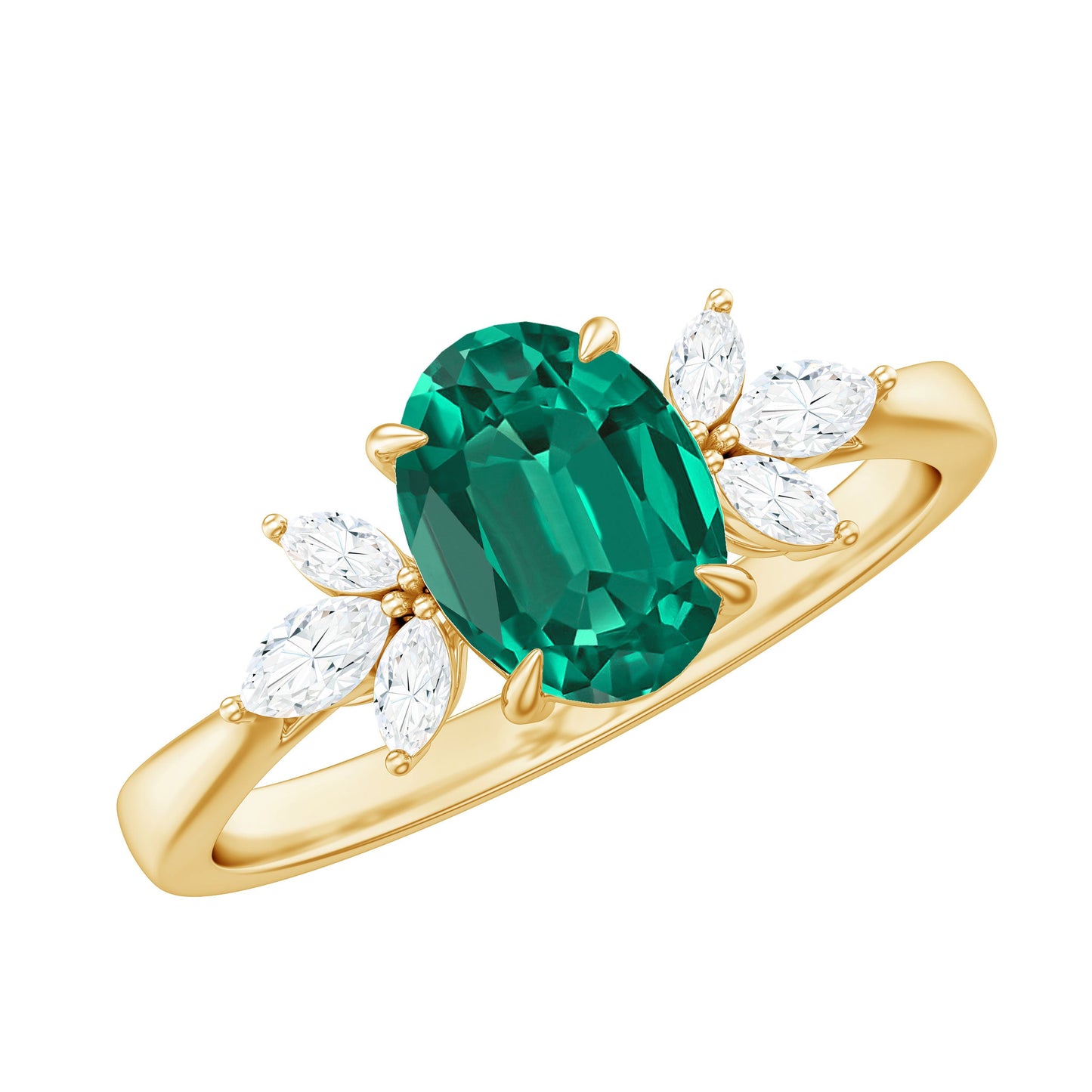 1.25 CT Lab Created Emerald Oval Engagement Ring with Diamond Trio