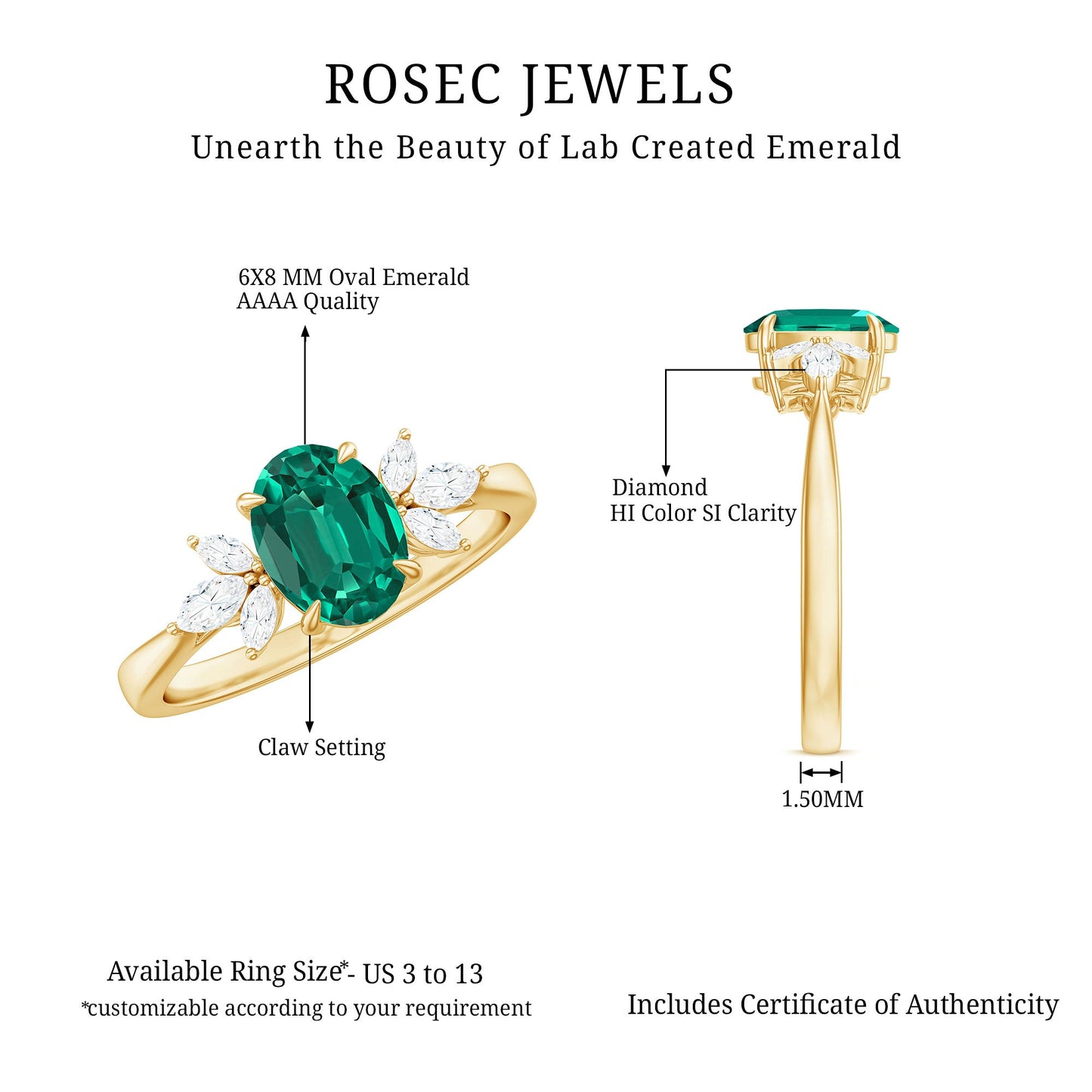 1.25 CT Lab Created Emerald Oval Engagement Ring with Diamond Trio