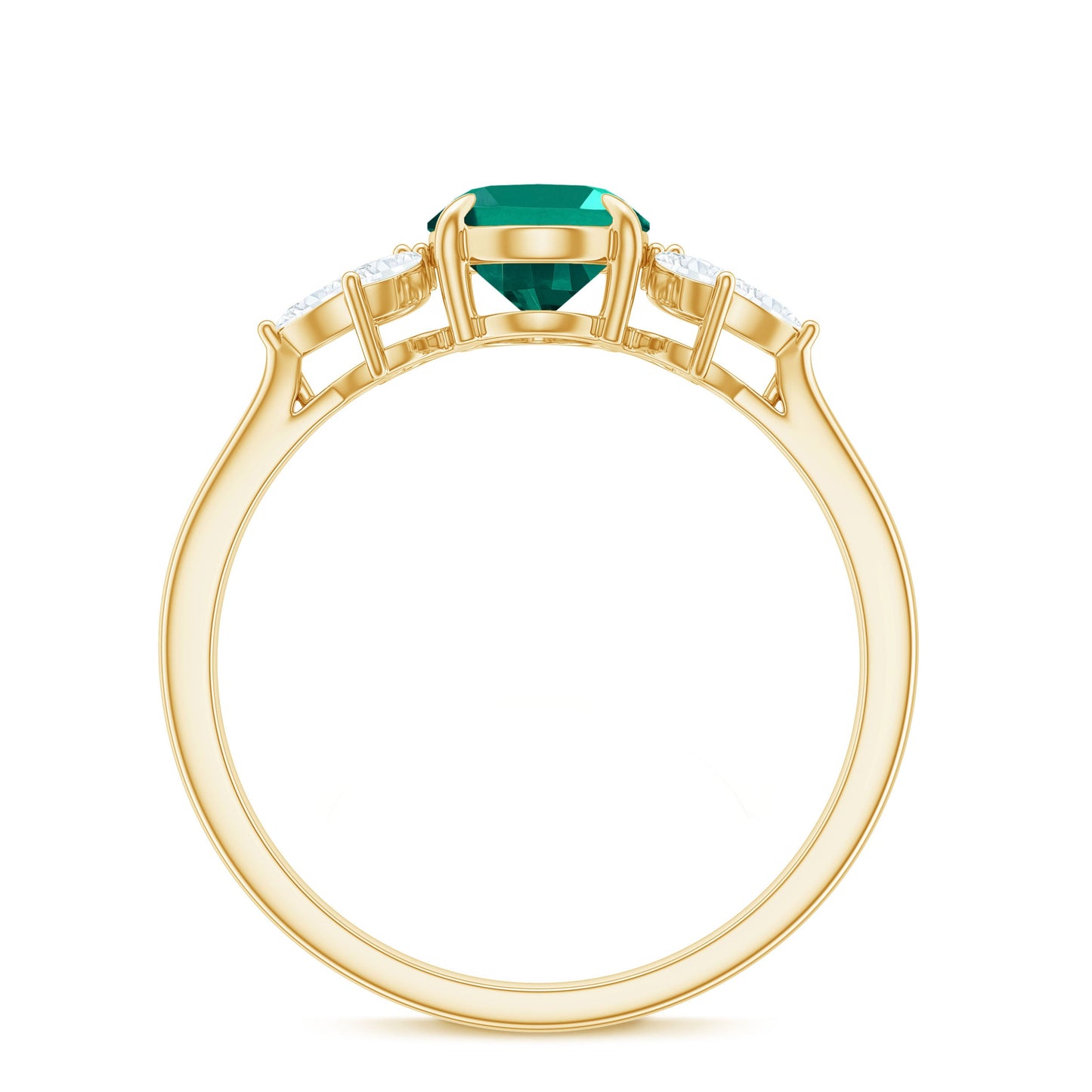 1.25 CT Lab Created Emerald Oval Engagement Ring with Diamond Trio