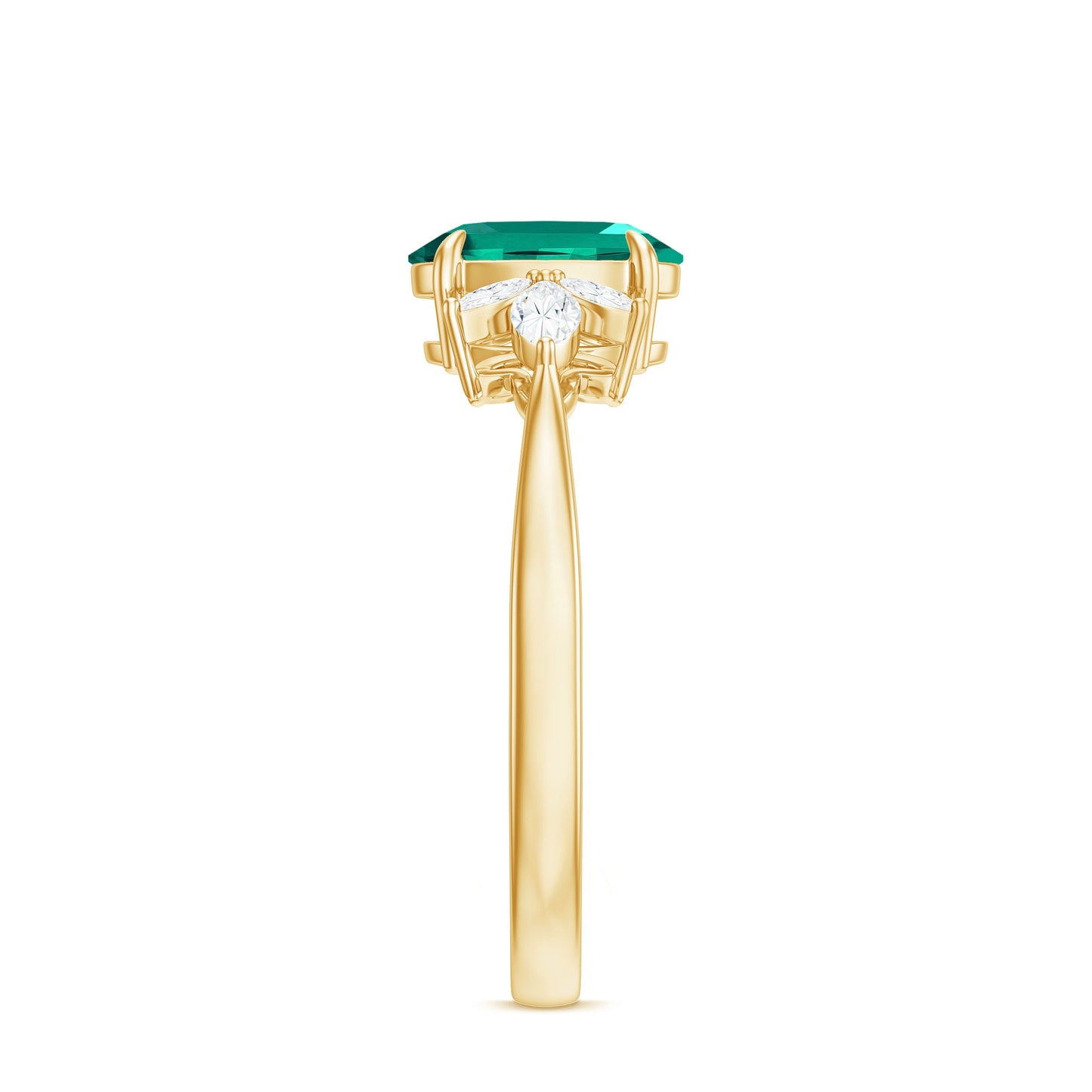 1.25 CT Lab Created Emerald Oval Engagement Ring with Diamond Trio
