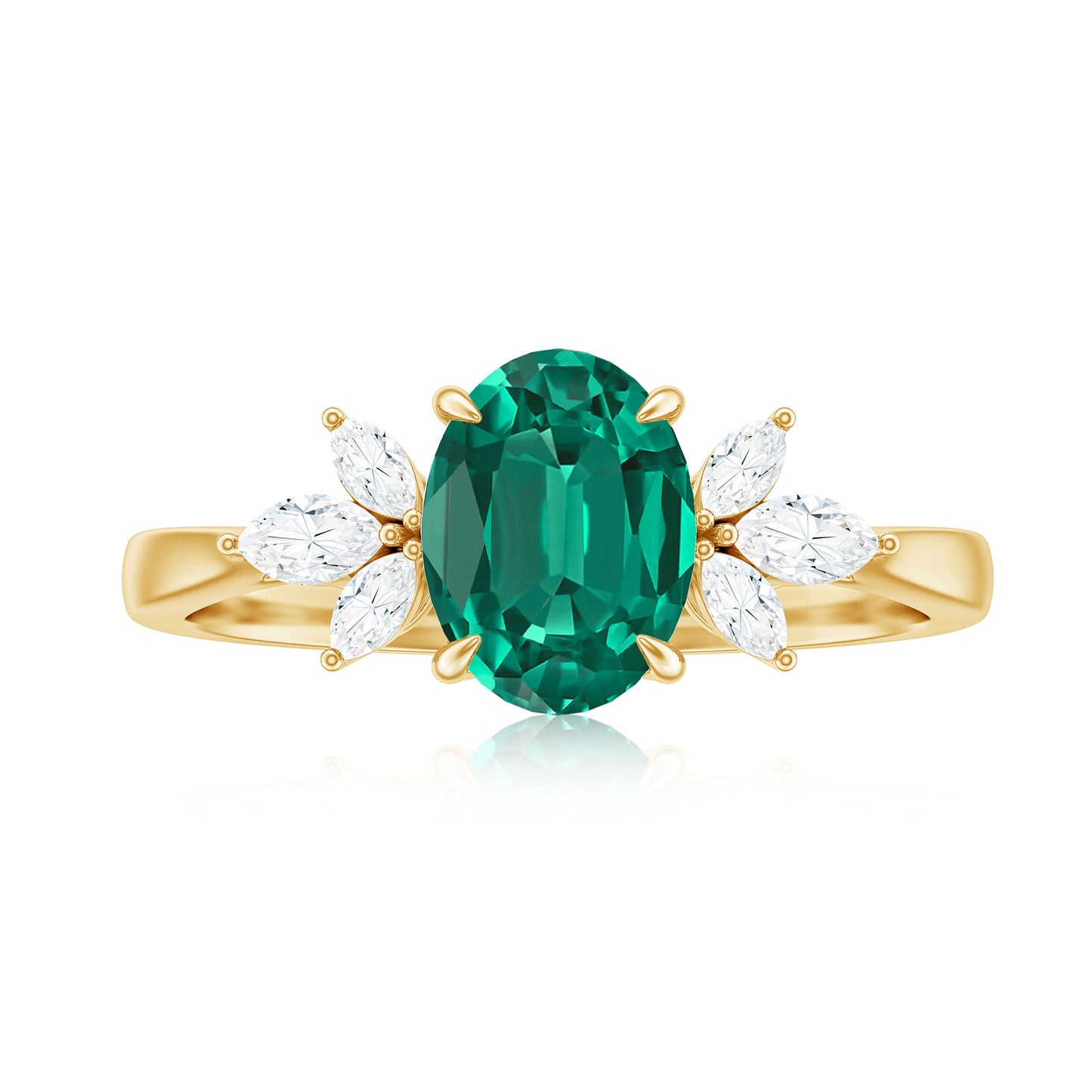 1.25 CT Lab Created Emerald Oval Engagement Ring with Diamond Trio