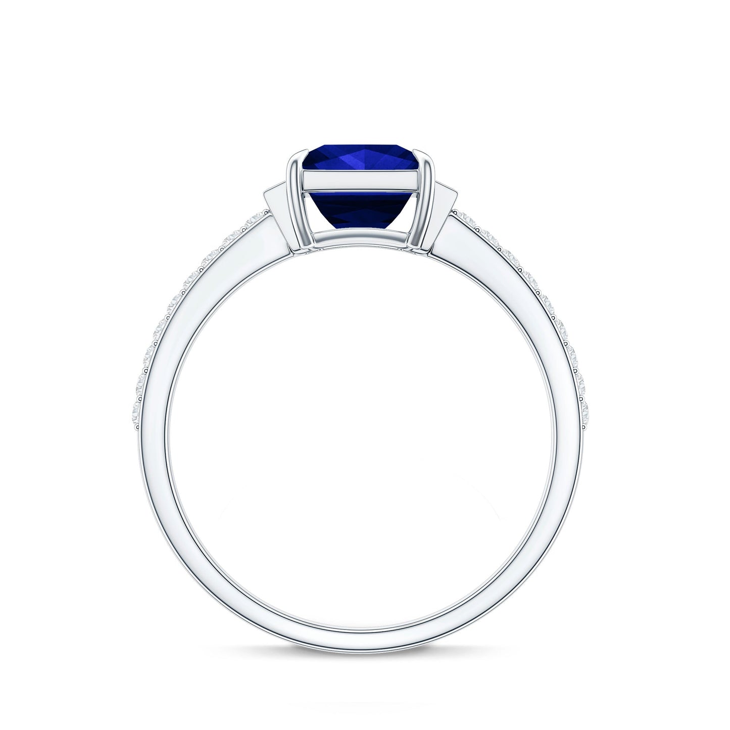 Certified 1 Carat Lab Grown Blue Sapphire Princess Cut Engagement Ring with Diamond