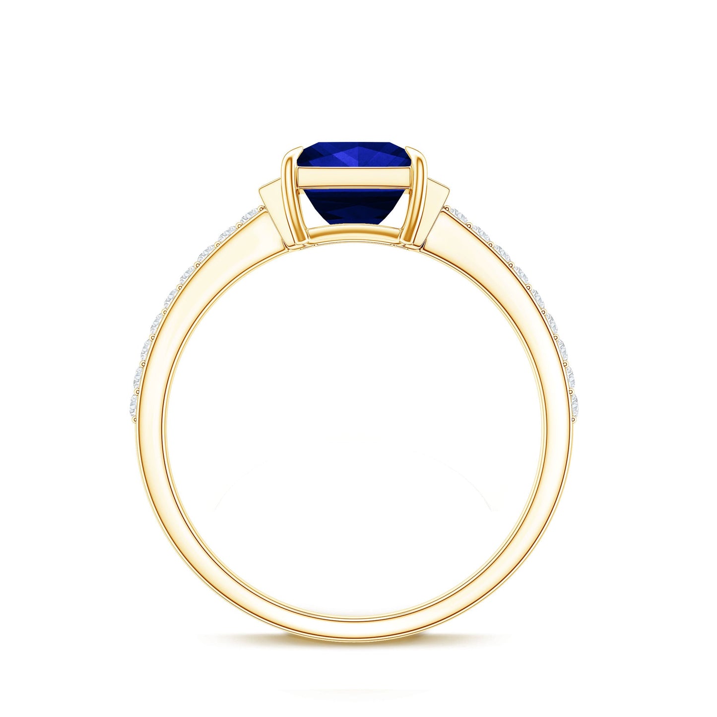 Certified 1 Carat Lab Grown Blue Sapphire Princess Cut Engagement Ring with Diamond