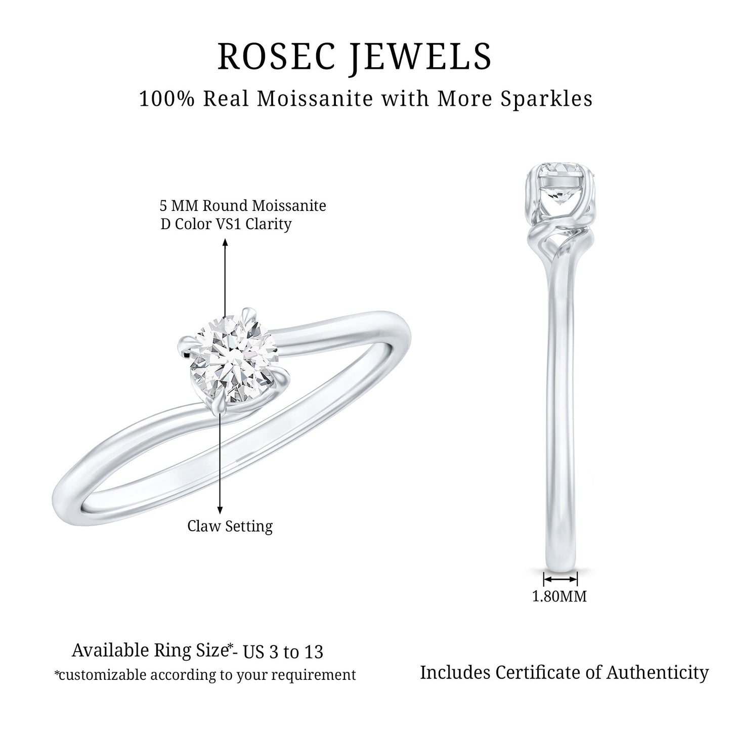 1/4 CT Round Cut Moissanite Promise Solitaire Ring for Her