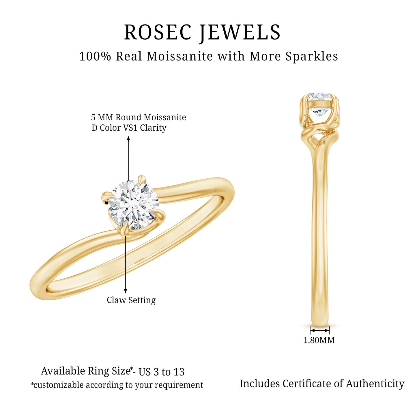 1/4 CT Round Cut Moissanite Promise Solitaire Ring for Her