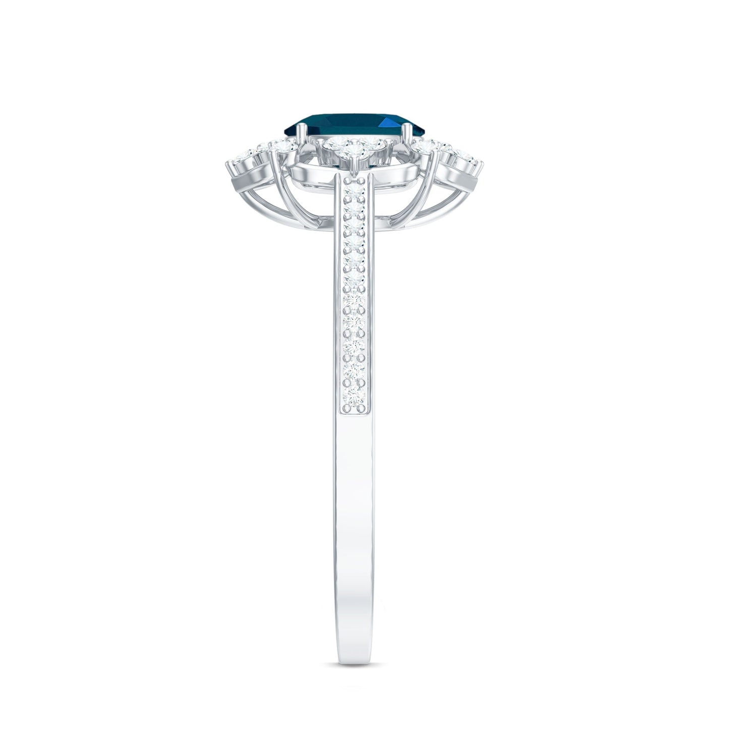 4X6mm Oval Cut London Blue Topaz Vintage Engagement Ring with Diamond