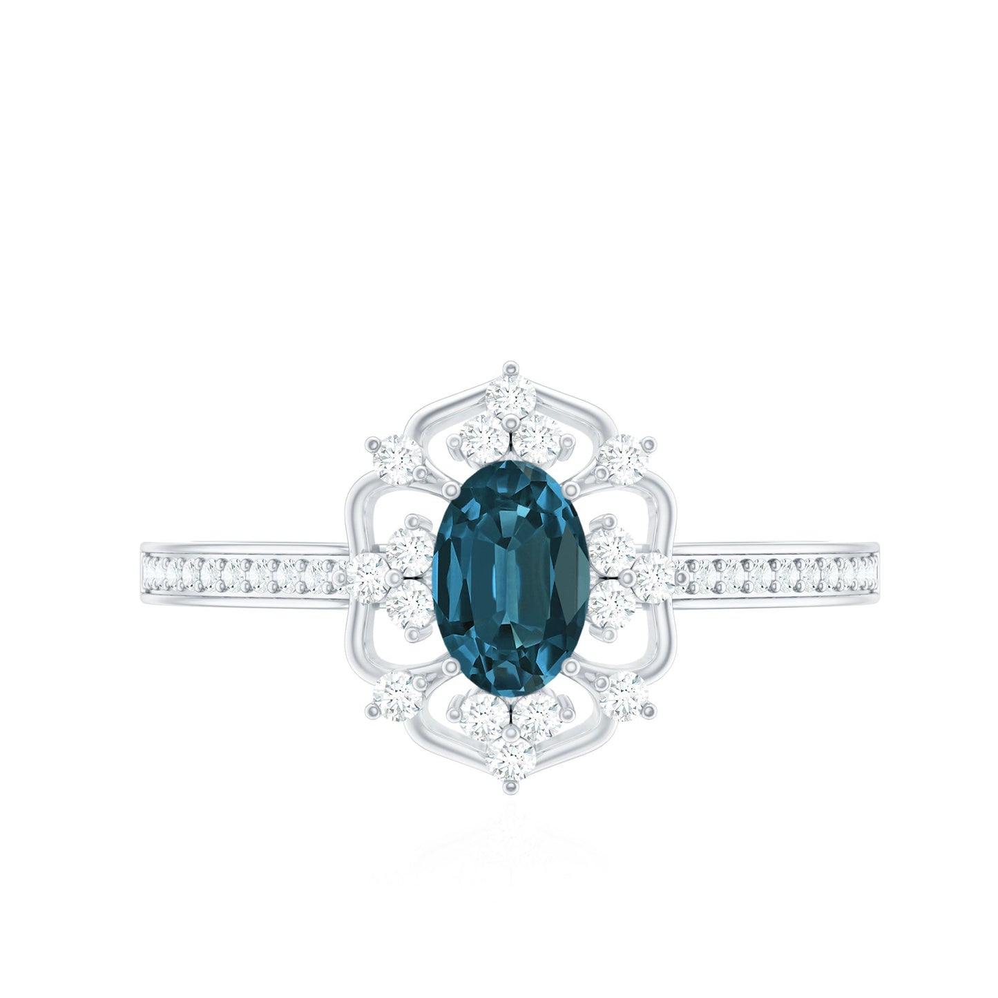 4X6mm Oval Cut London Blue Topaz Vintage Engagement Ring with Diamond