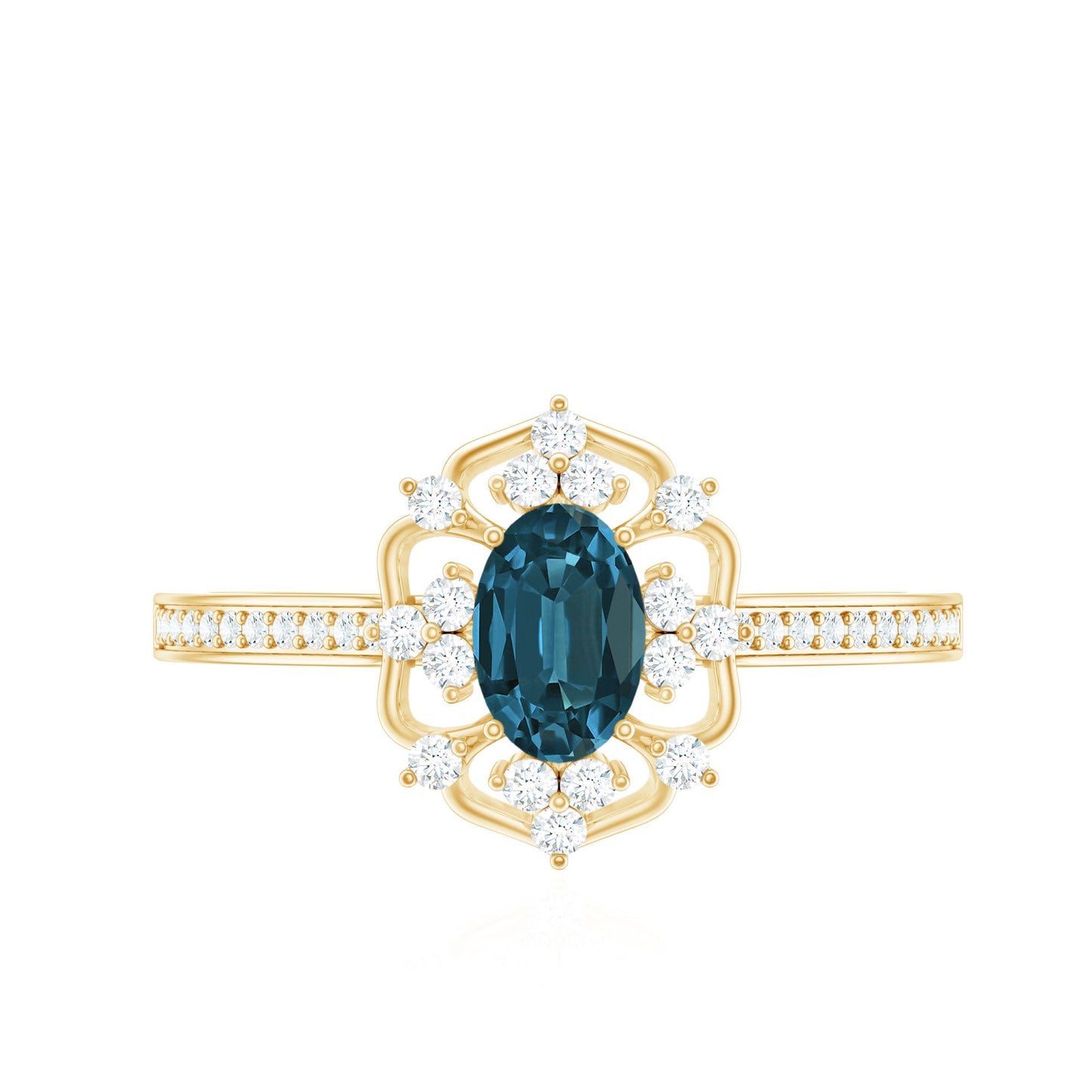 4X6mm Oval Cut London Blue Topaz Vintage Engagement Ring with Diamond