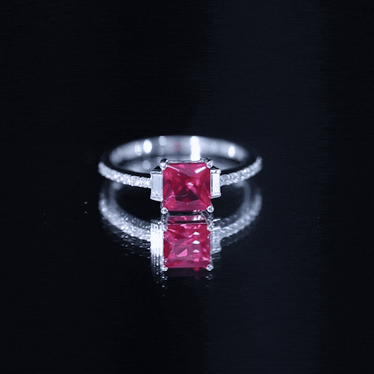 Claw Set Created Ruby Engagement Ring With Diamond
