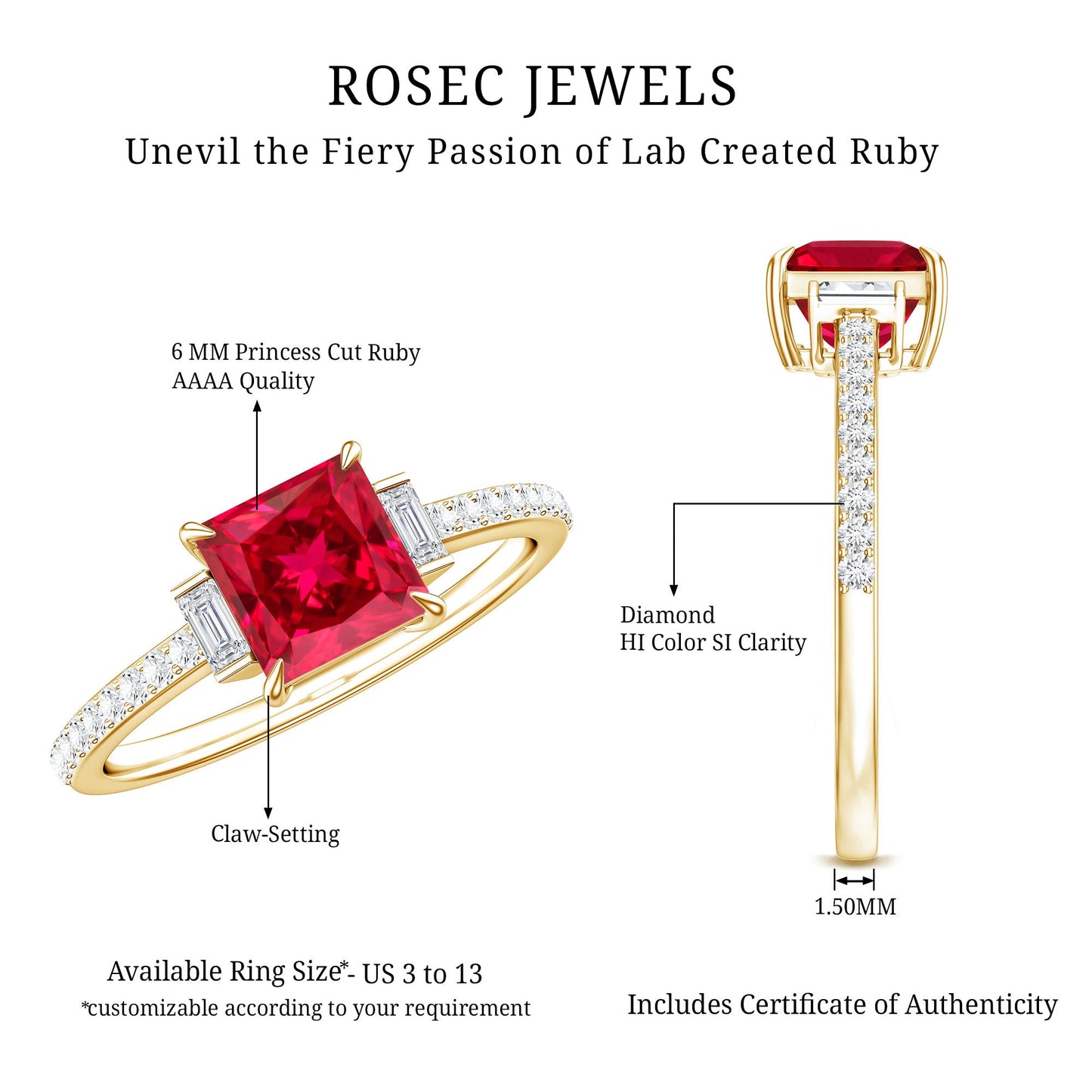 Claw Set Created Ruby Engagement Ring With Diamond