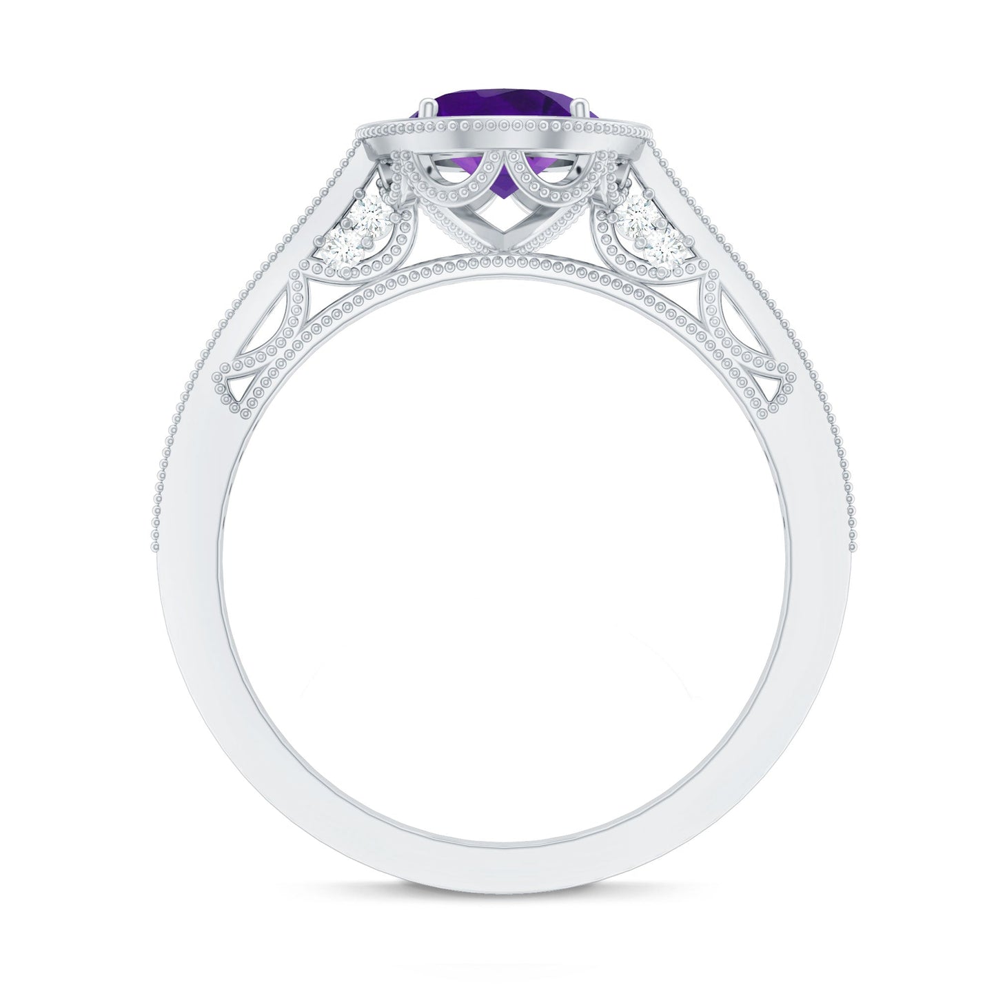 Vintage Inspired Oval Amethyst Engagement Ring with Diamond