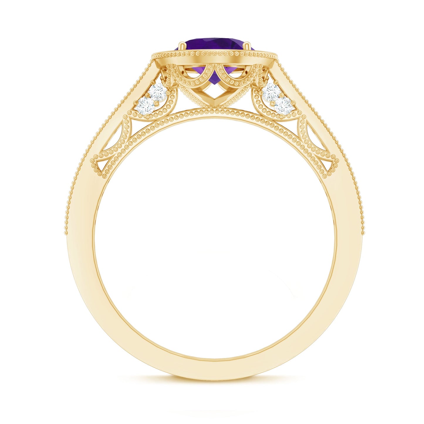 Vintage Inspired Oval Amethyst Engagement Ring with Diamond
