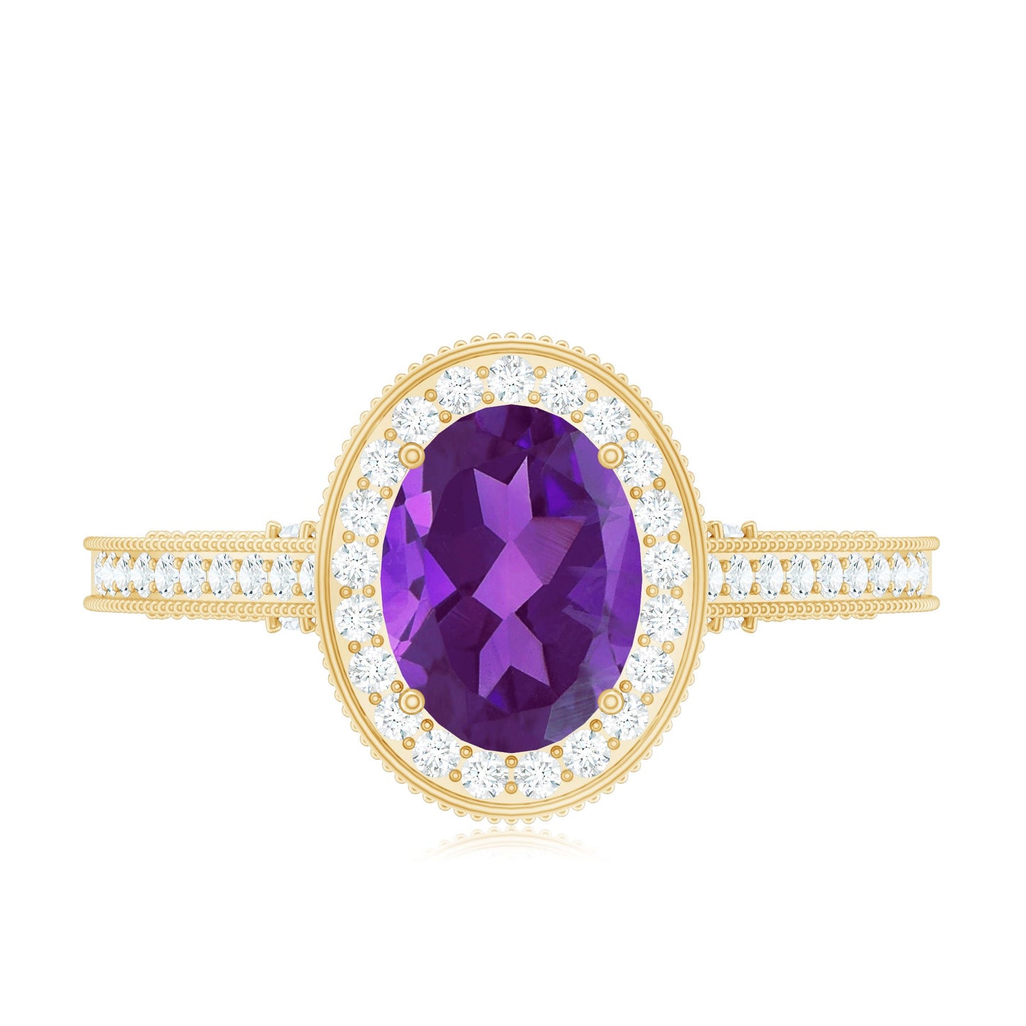 Vintage Inspired Oval Amethyst Engagement Ring with Diamond