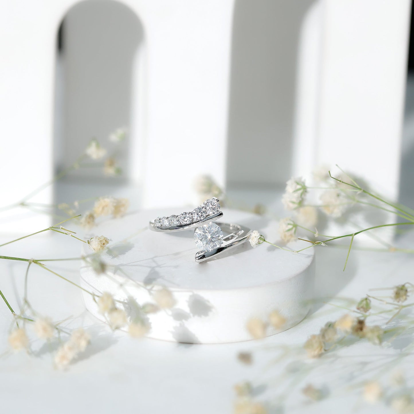 6 MM Certified Round Moissanite Bypass Engagement Ring