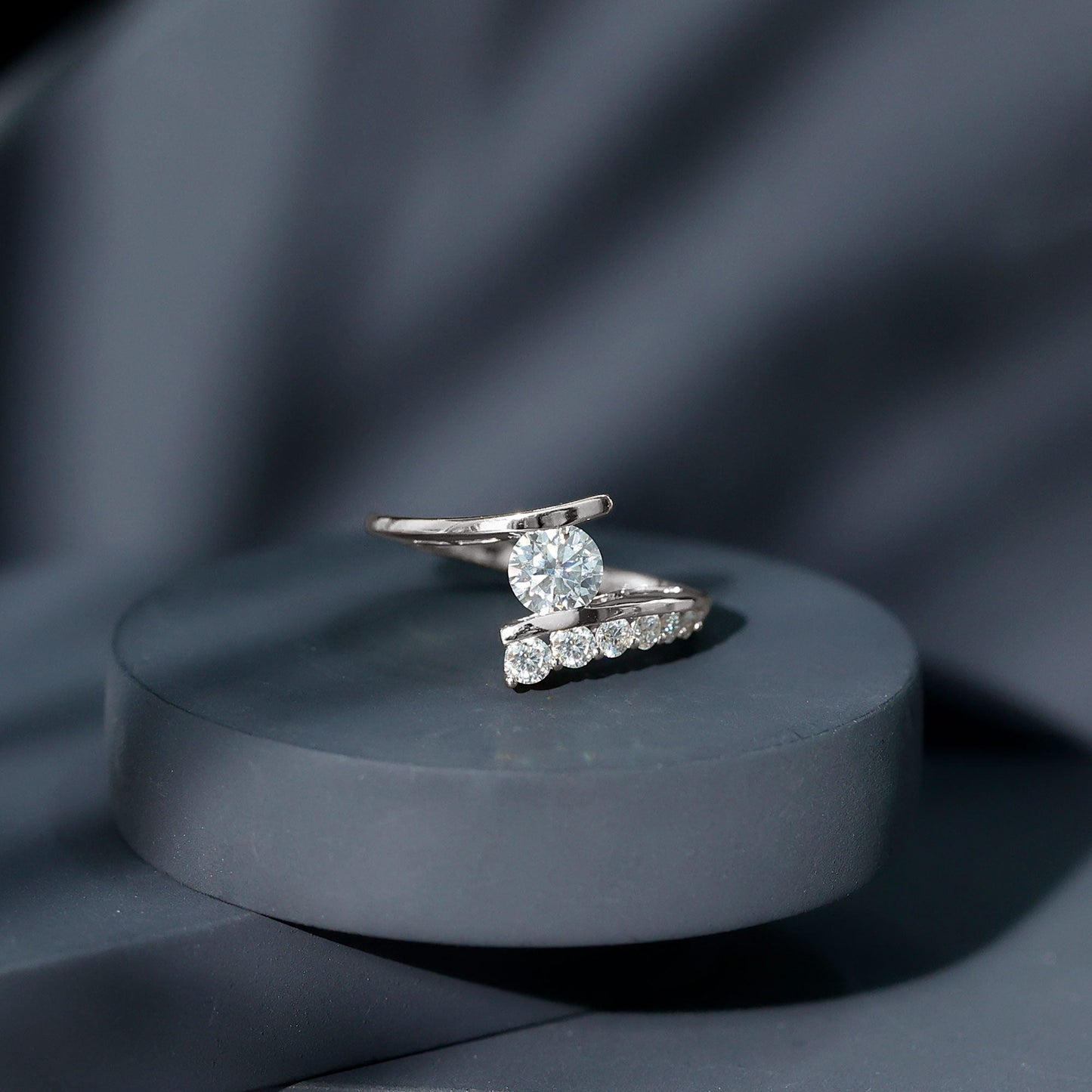 6 MM Certified Round Moissanite Bypass Engagement Ring