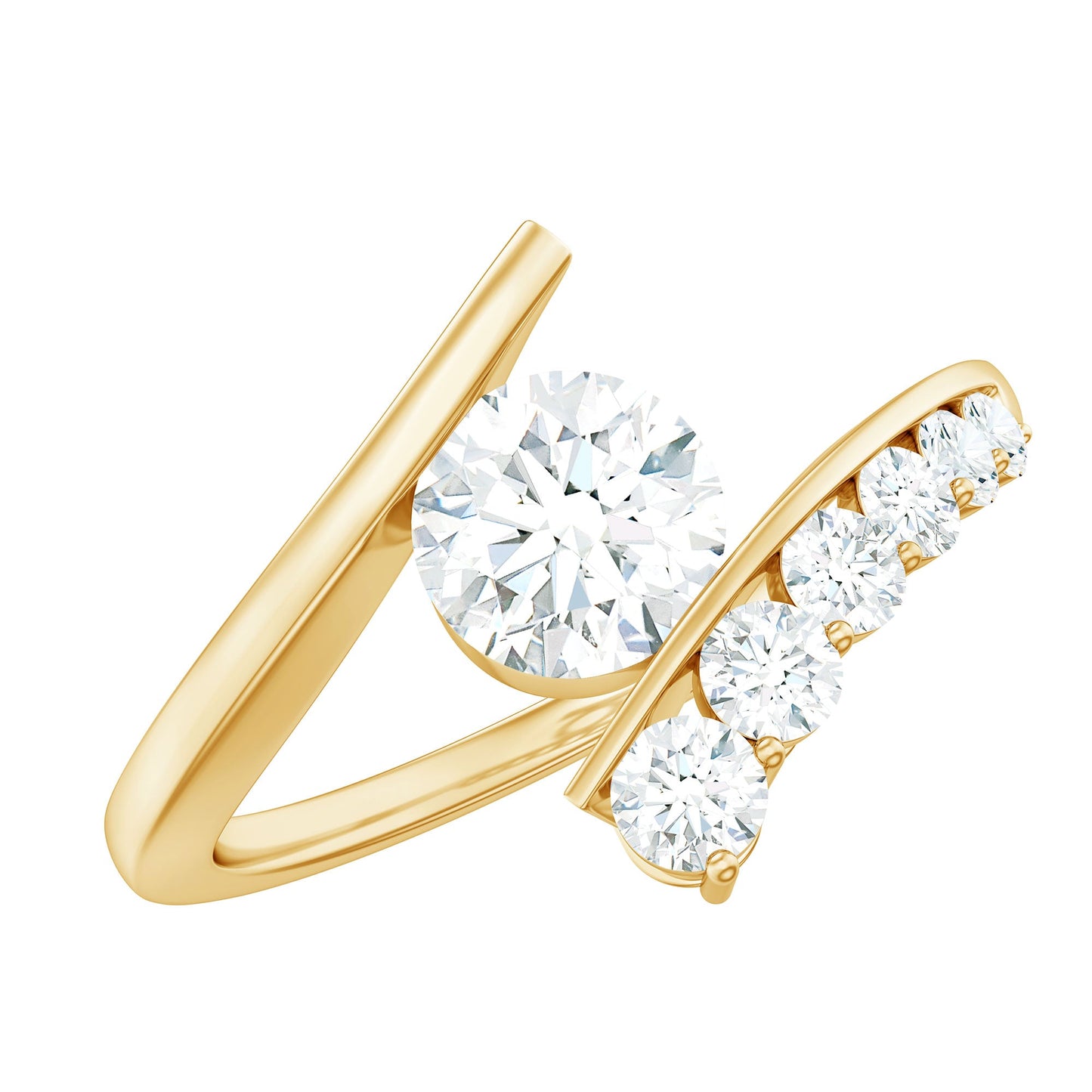 6 MM Certified Round Moissanite Bypass Engagement Ring