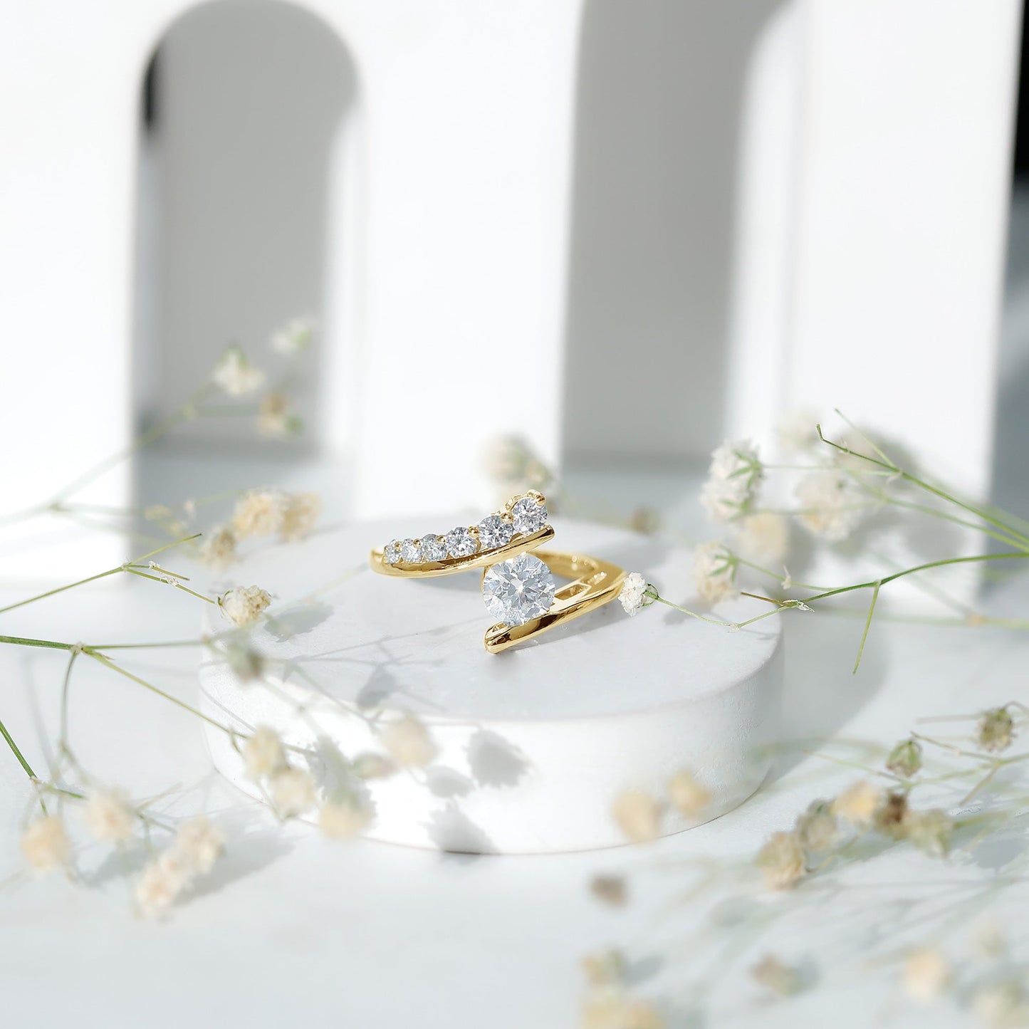 6 MM Certified Round Moissanite Bypass Engagement Ring