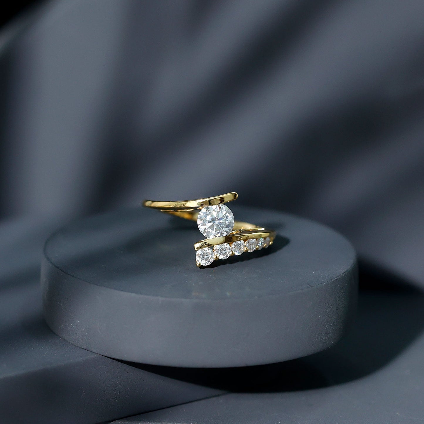 6 MM Certified Round Moissanite Bypass Engagement Ring